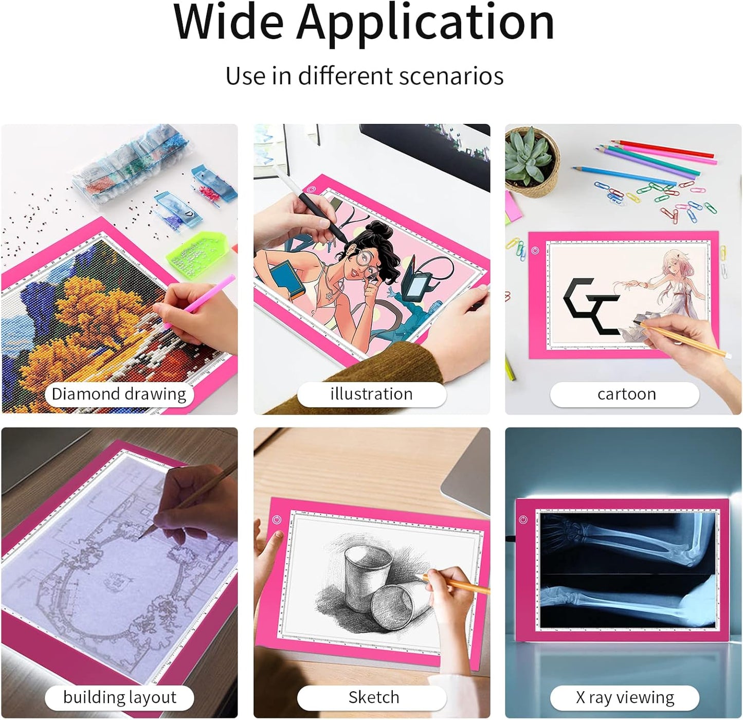 Light Box Drawing Pad, Tracing Board with Type-C Charge Cable and Brightness Adjustable for Artists, AnimationDrawing, Sketching, Animation, X-ray Viewing (A4-P-Pink-New)