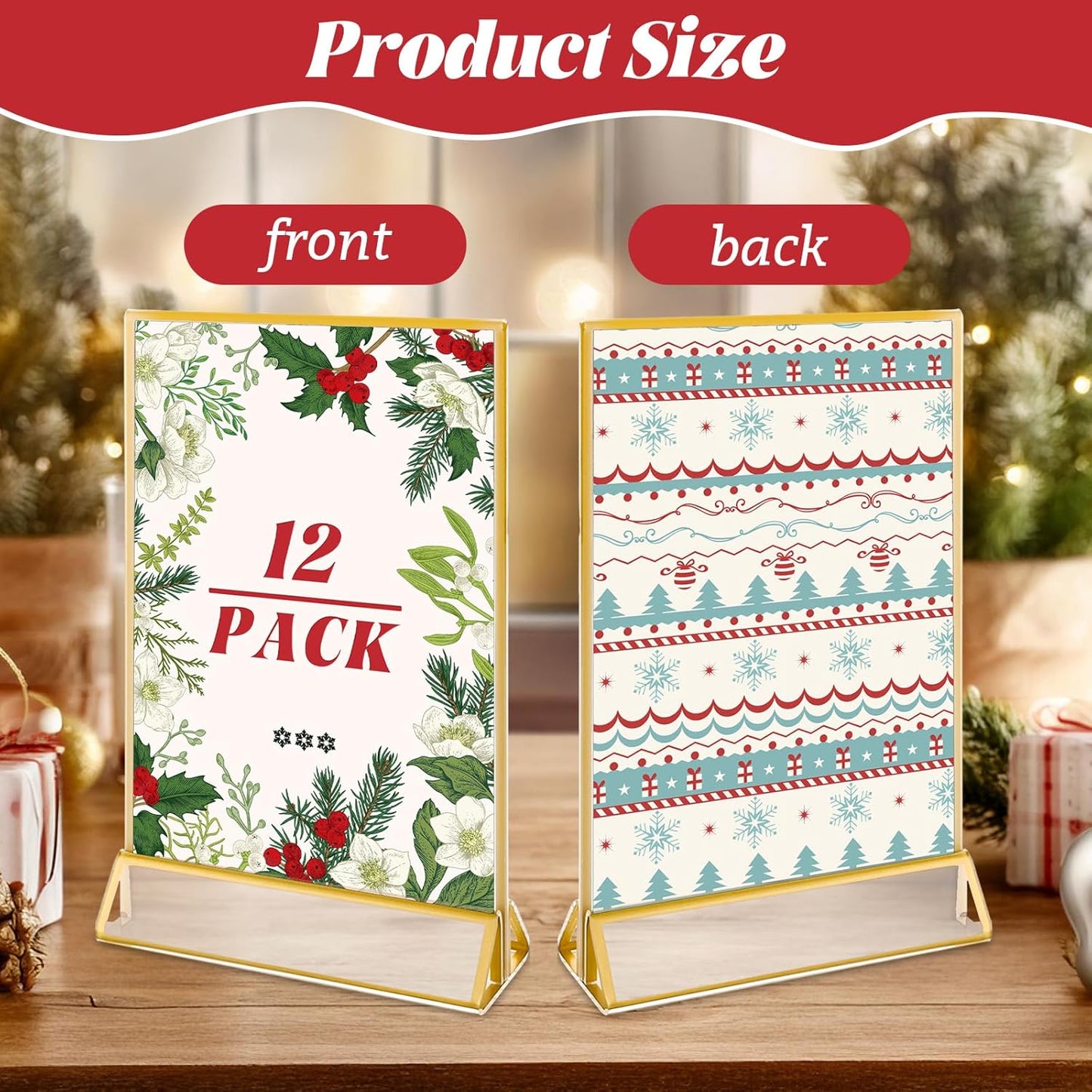 12 Pack Acrylic Sign Holder 4 x 6 Gold Picture Frames, Double Sided Flyer Display Holder Menu Holder, Acrylic Frames for Wedding Table Number