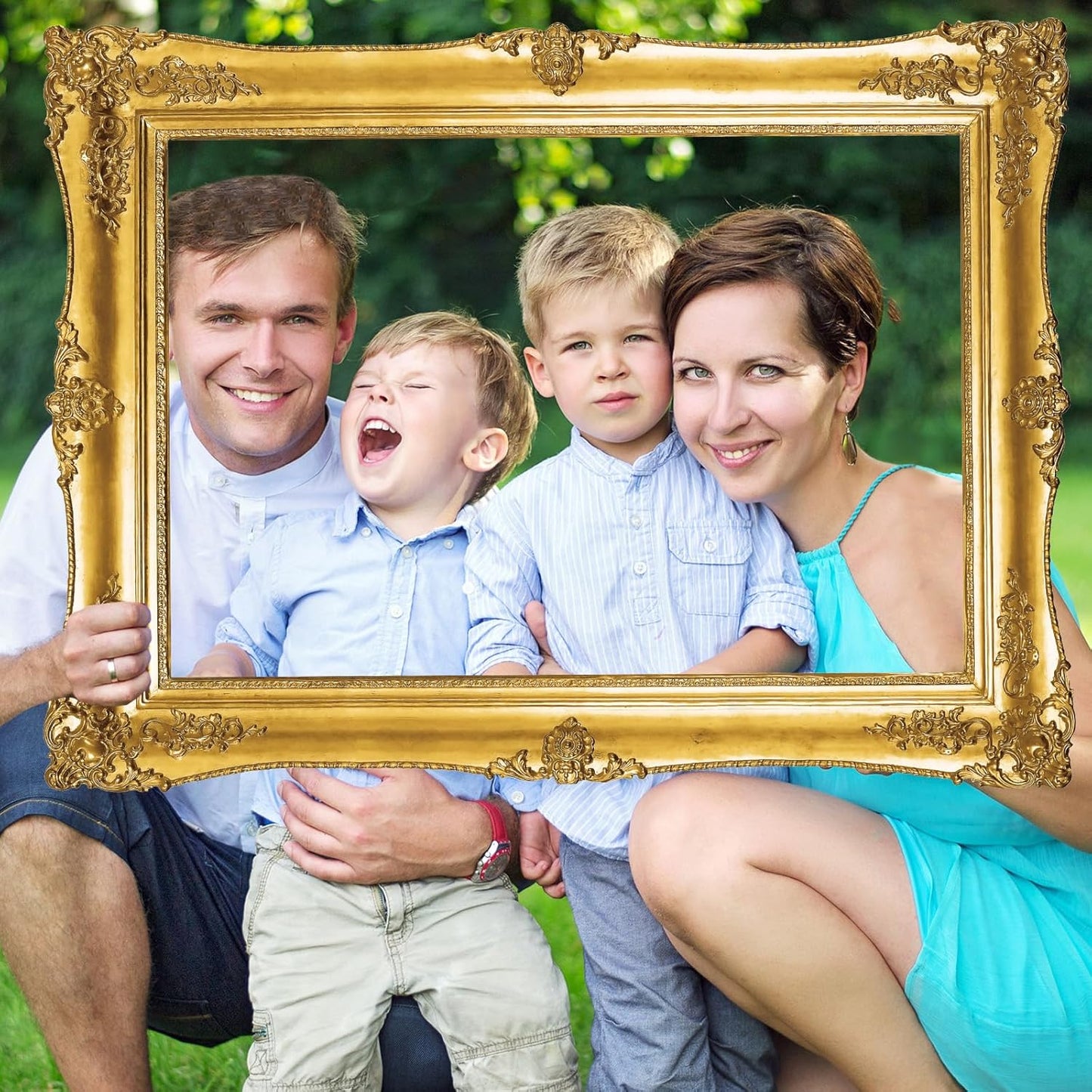 Large Photo Booth Props 32 x 24 Inch Gold Picture Selfie Frame Vintage Photo Frame Creative Friends Party Photo Props Accessories for Wedding Bridal Shower Bachelorette Birthday Party Supplies Decor