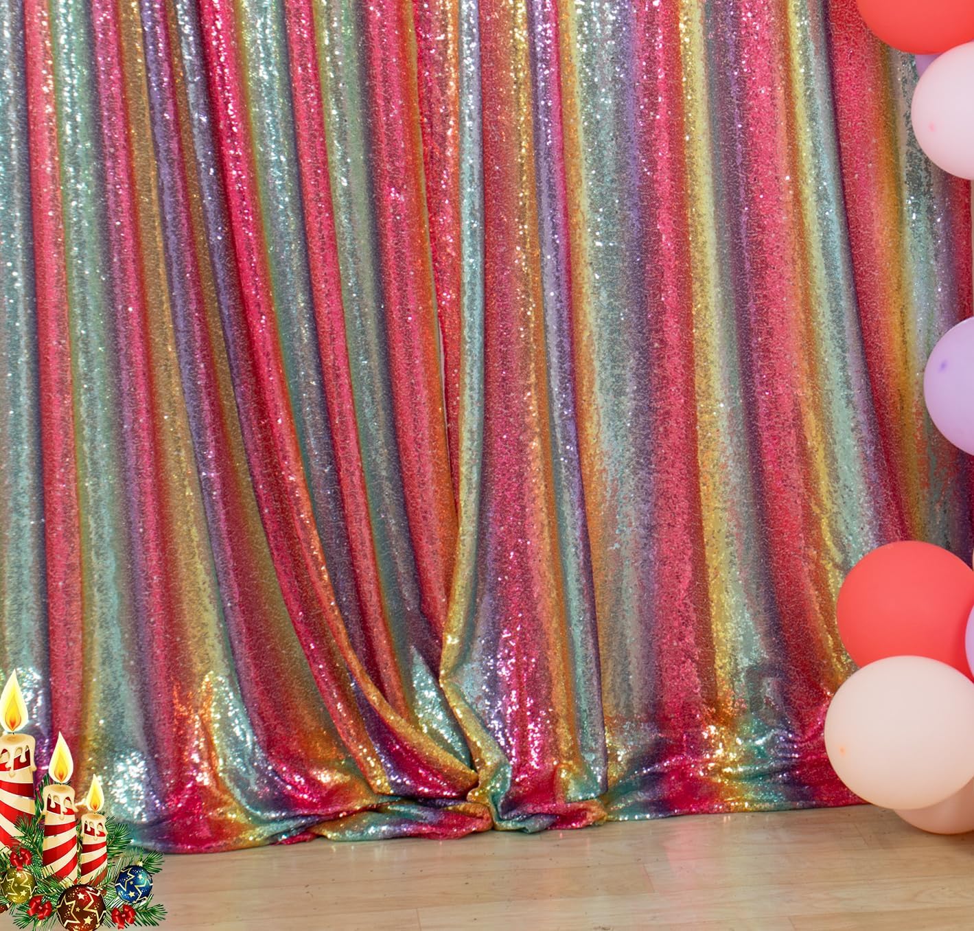 DUOBAO Sequin Backdrop Curtain 4FTx8FT Photography Background Glitter Rainbow Sequin-Backdrop Halloween Decor Wedding Photo Backdrops Glitter Curtains Home Decor (4FTx8FT, Rainbow)