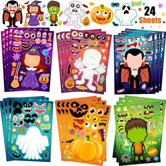 24 Sheets Halloween Stickers, Make Your Own Halloween Stickers for Kids, Halloween Party Favors, Halloween Crafts for Kids Trick or Treat Party Supplies