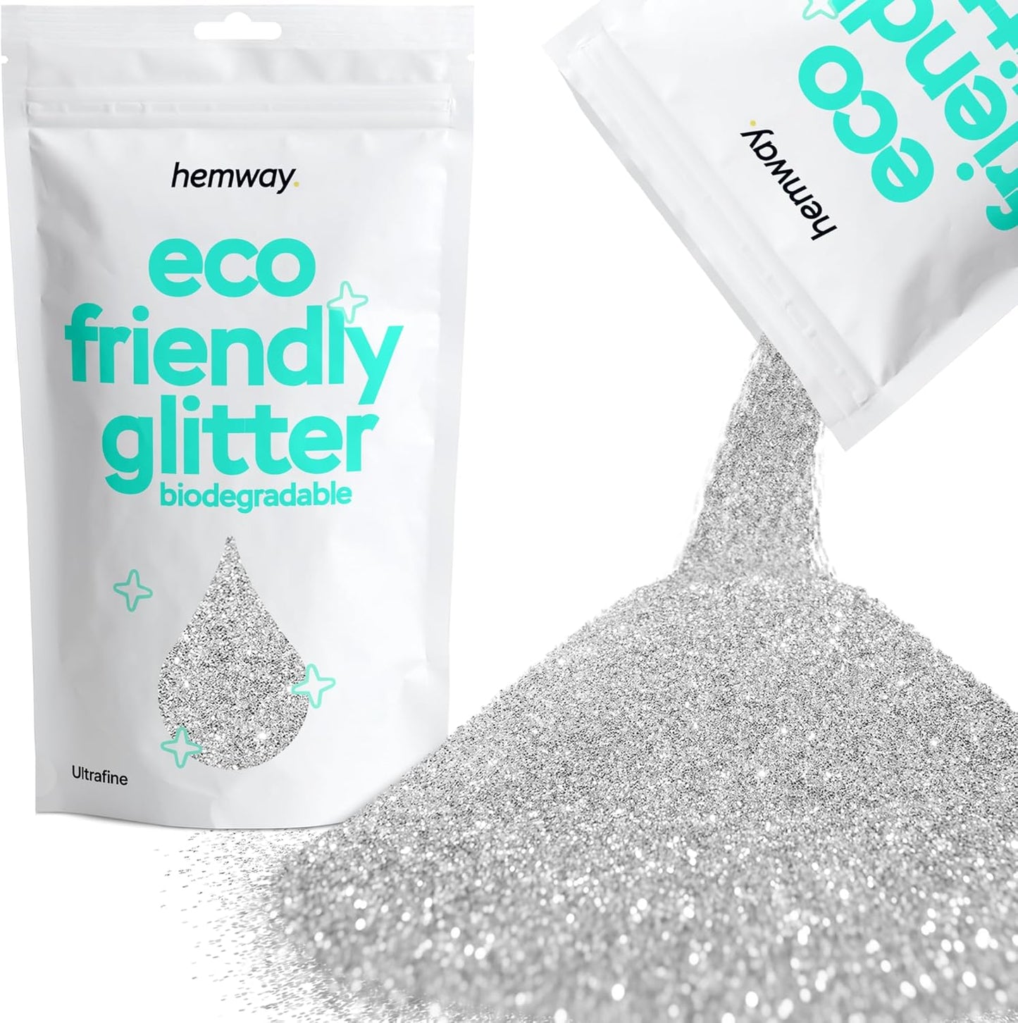 Hemway Eco Friendly Biodegradable Glitter 100g / 3.5oz Bio Cosmetic Safe Sparkle Vegan for Face, Eyeshadow, Body, Hair, Nail and Festival Makeup, Craft - 1/128" 0.008" 0.2mm - Silver