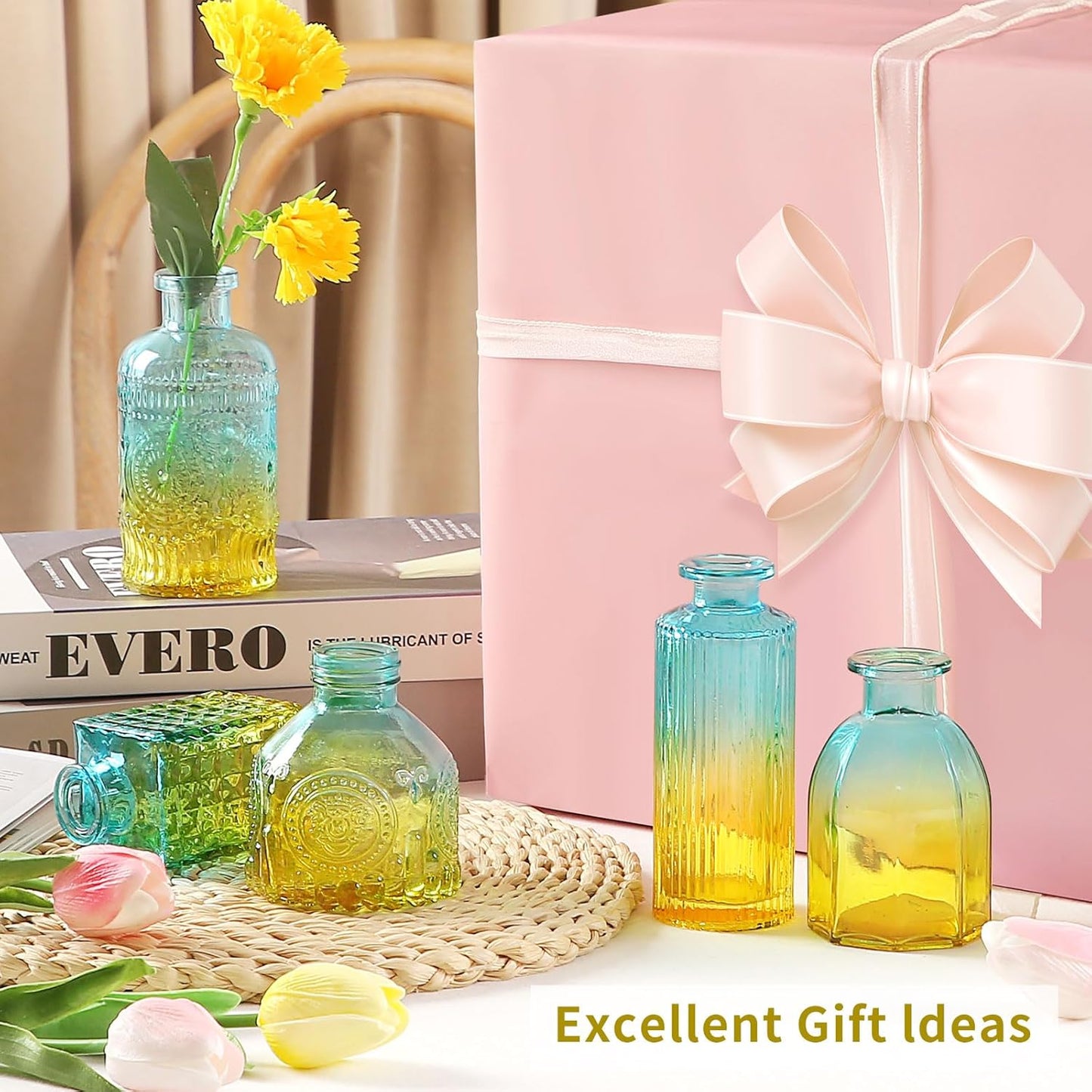 Glass Bud Vases in Bulk Set of 30 Pcs,Small Glass Vases for Flowers as Wedding Centerpieces for Tables,Clear Flower Vases Suitble for Wedding Decorations,Home Decor (Yellow Green, 30 pcs)