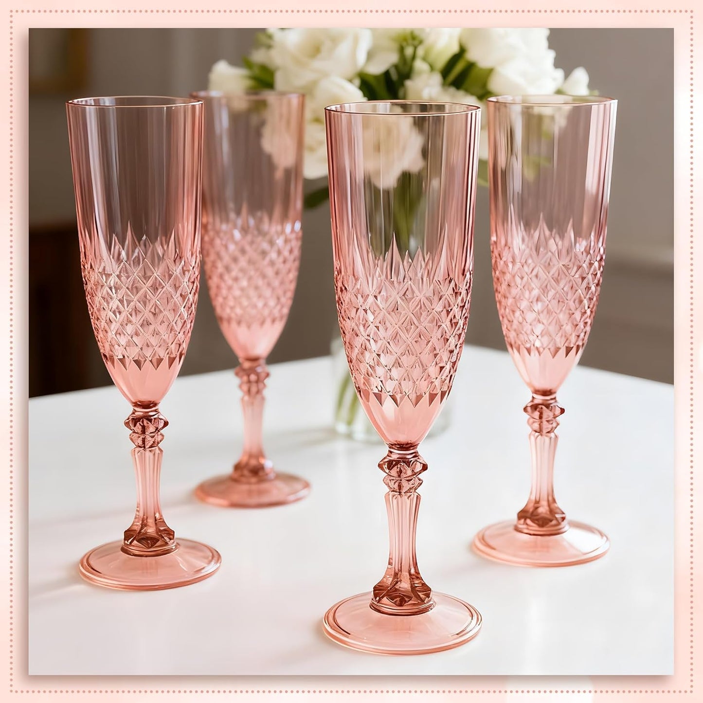 Plastic Champagne Flutes, 24PCS Rose Gold Wine Glasses Goblets Cups Reusable Flute, for Weddings Bachelor Parties Toasting and Events(24, Rose Gold)