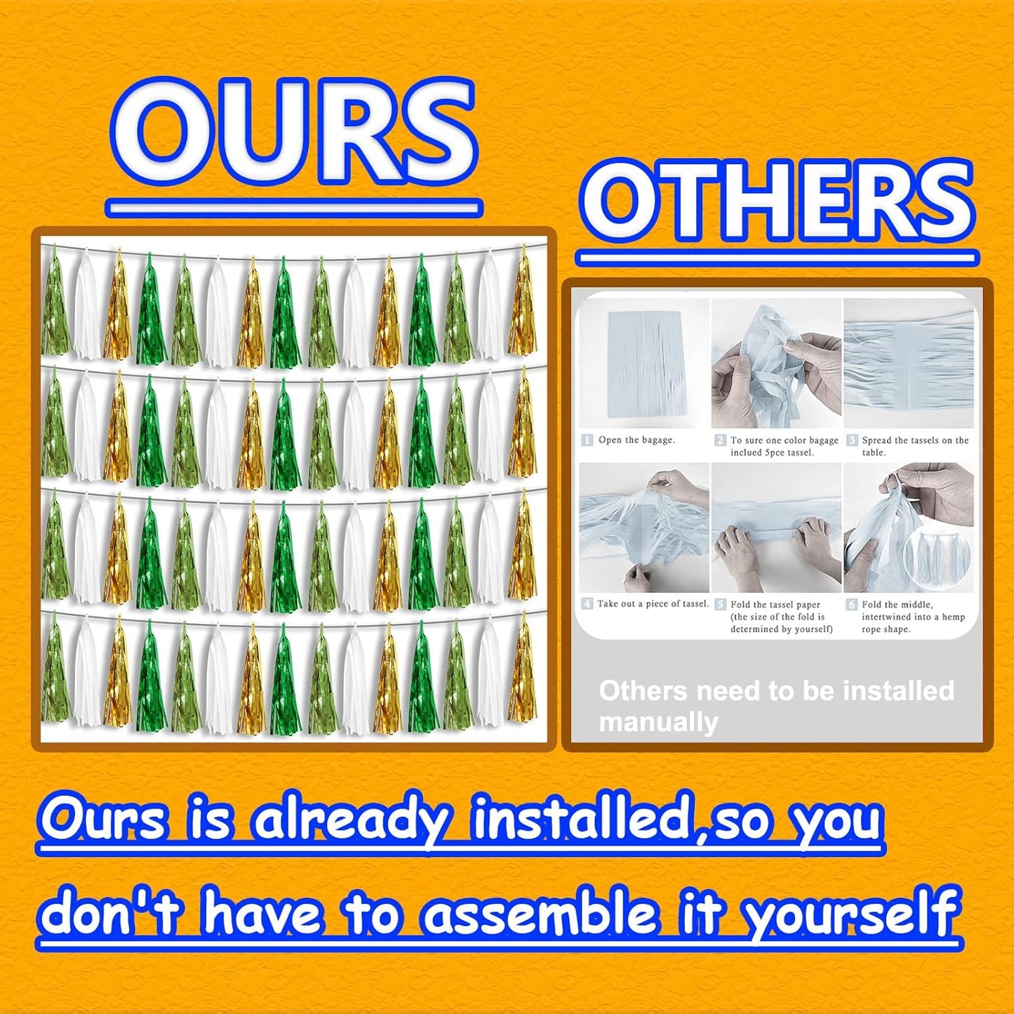 4P Sage-Green Gold Foil Fringe Tassel Banner Garland Metallic Tinsel Streamers Wall Hanging Curtain Backdrop Banners for Parade Floats, 2024 Graduation Decorations, Woodland Party Decoration