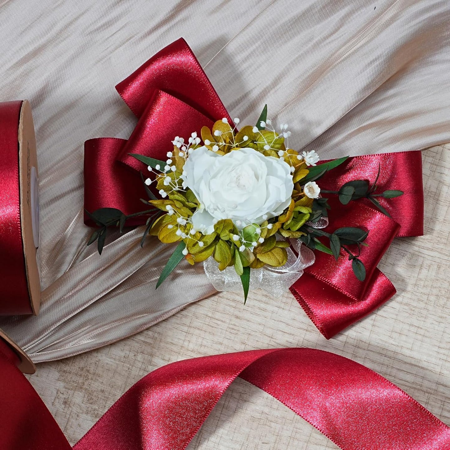 LaRibbons Burgundy Satin Ribbon 1 Inch 25 Yards Luxury Double Faced Dark Red Silk Ribbon for Flower Bouquet Crafts Gift Wrapping Wedding Party Christmas Decoration