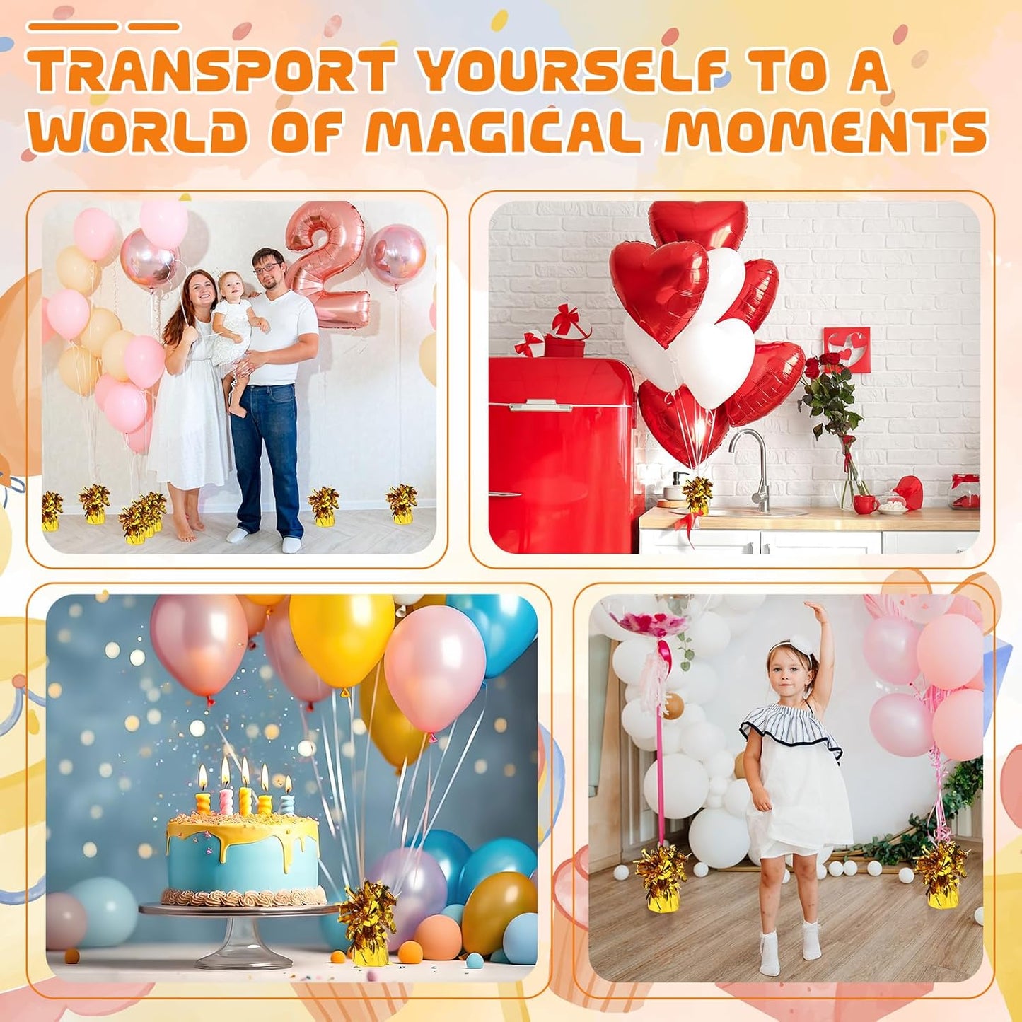 6 Pack Gold Balloon Weights Metallic Holder Anchors Balloon Holder Weights for for Birthday 2025 Graduation Party Christmas Wedding Celebration Decoration (Gold)