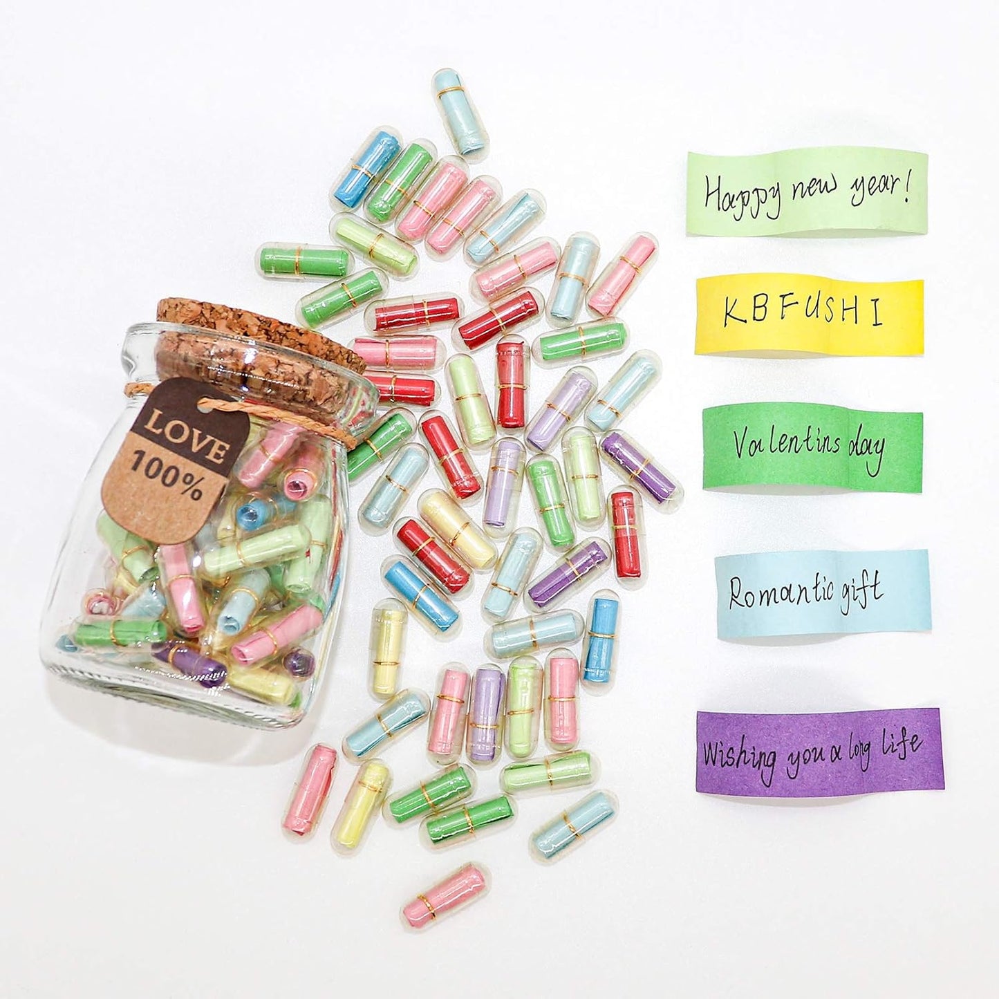 Capsule Letters Message in a Bottle - Love Letter for Valentine's Day, Birthday - Lovely Notes Couples Gifts for Him Her Boyfriend Girlfriend (Mixed Color 30pcs)