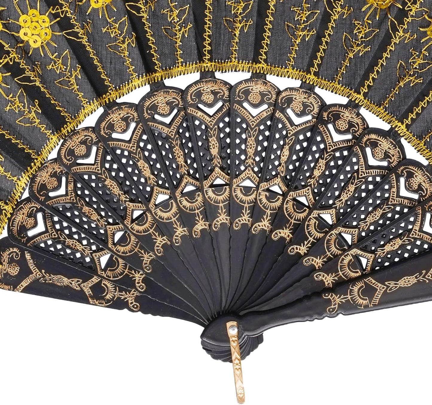 QIRMIZI 10 Pack Fabric Folding Handheld Fans, Perfect for Weddings, Parties, and Dancing,Yellow