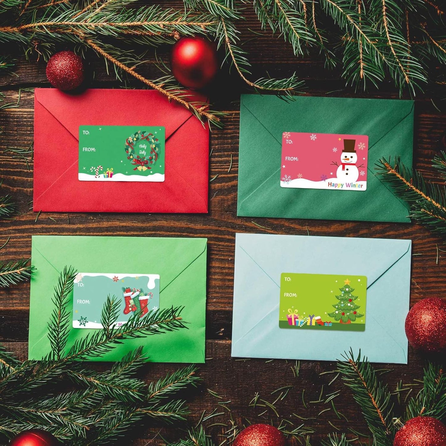 500 PCS Christmas Gift Tags, Self Adhesive Santa Claus Stickers, Festive Holiday Name Labels for Wrapping Paper Presents Decor, 8 Designs