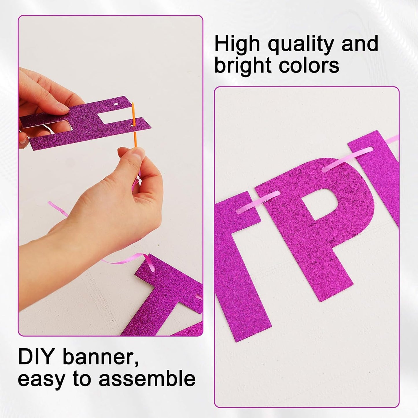 BEISHIDA 116 PCS A-Z Glitter Purple DIY Letter Banner Kit Make Your Own Banner，Including 111 Letters and Numbers 3 Rope and 2 Threading Device,Customized for Birthday Graduation Wedding Party Decor
