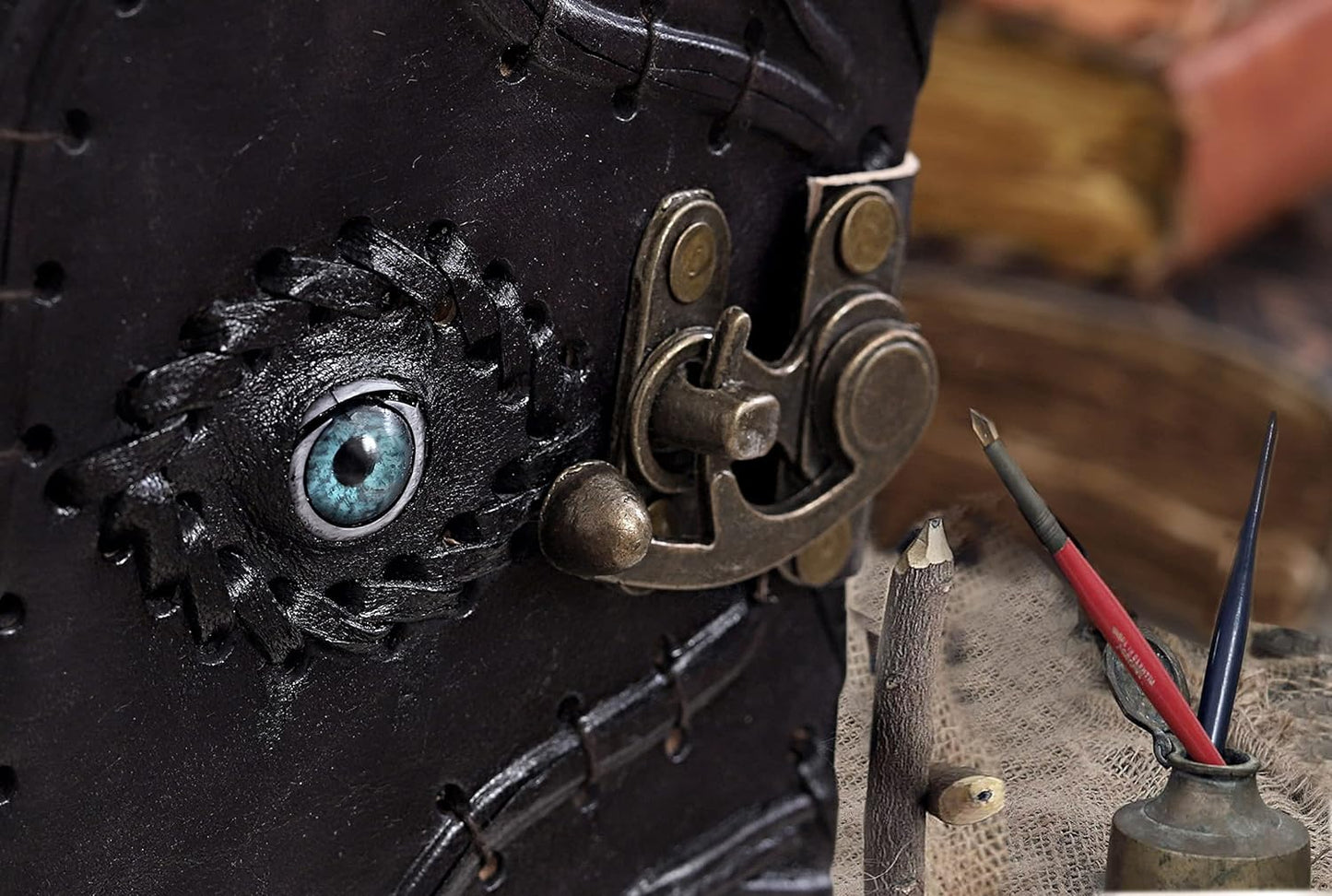 cuero Vintage Hocus Pocus Book of Spells Leather Journal Evil Eye Diary Girmoire Spell Book Prop Gifts (7" BLACK)