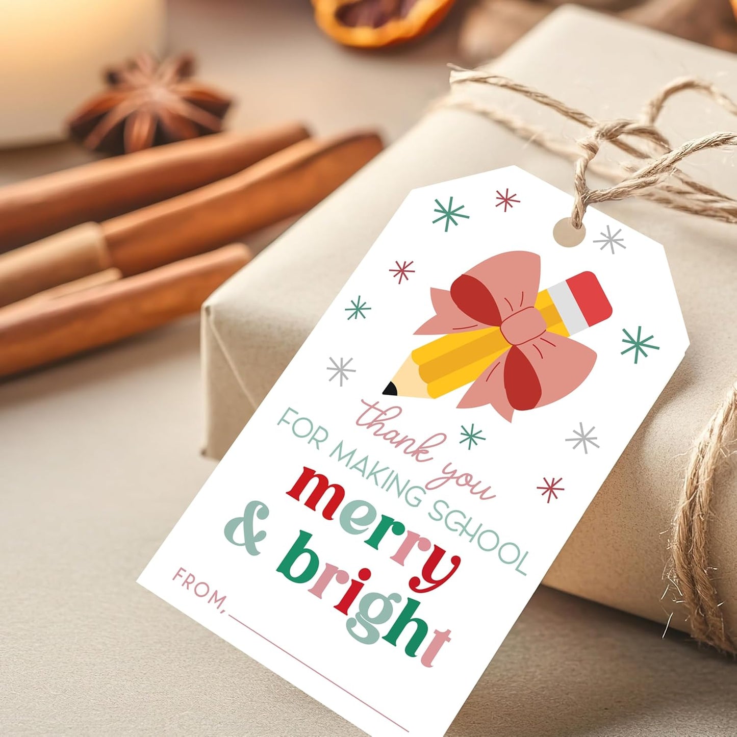 50 Pcs Christmas Gift Tags, 2.1"×3.5" Teacher Gift Tag, Classroom Treat Tag, Teacher Appreciation Hangtag,Wrap for Party Favor - B12