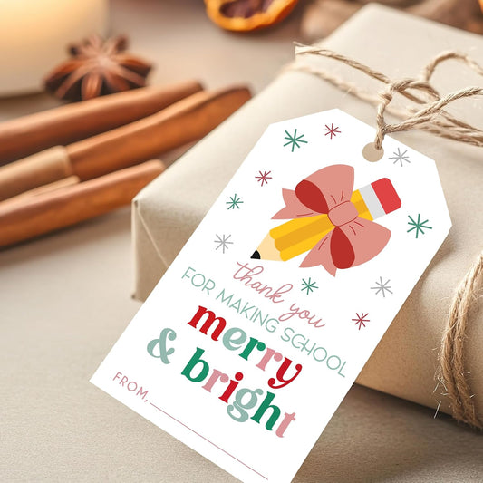 50 Pcs Christmas Gift Tags, 2.1"×3.5" Teacher Gift Tag, Classroom Treat Tag, Teacher Appreciation Hangtag,Wrap for Party Favor - B12