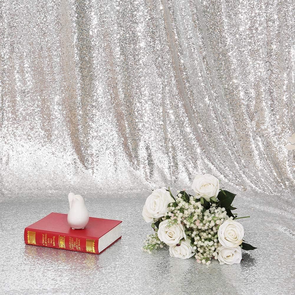 Eternal Beauty Silver Sequin Backdrop Curtains, Shimmer Back Drop 2Panels-3FTx7FT for Christmas, Party, Birthday, Photography, Wedding, Baby Shower Event Decoration