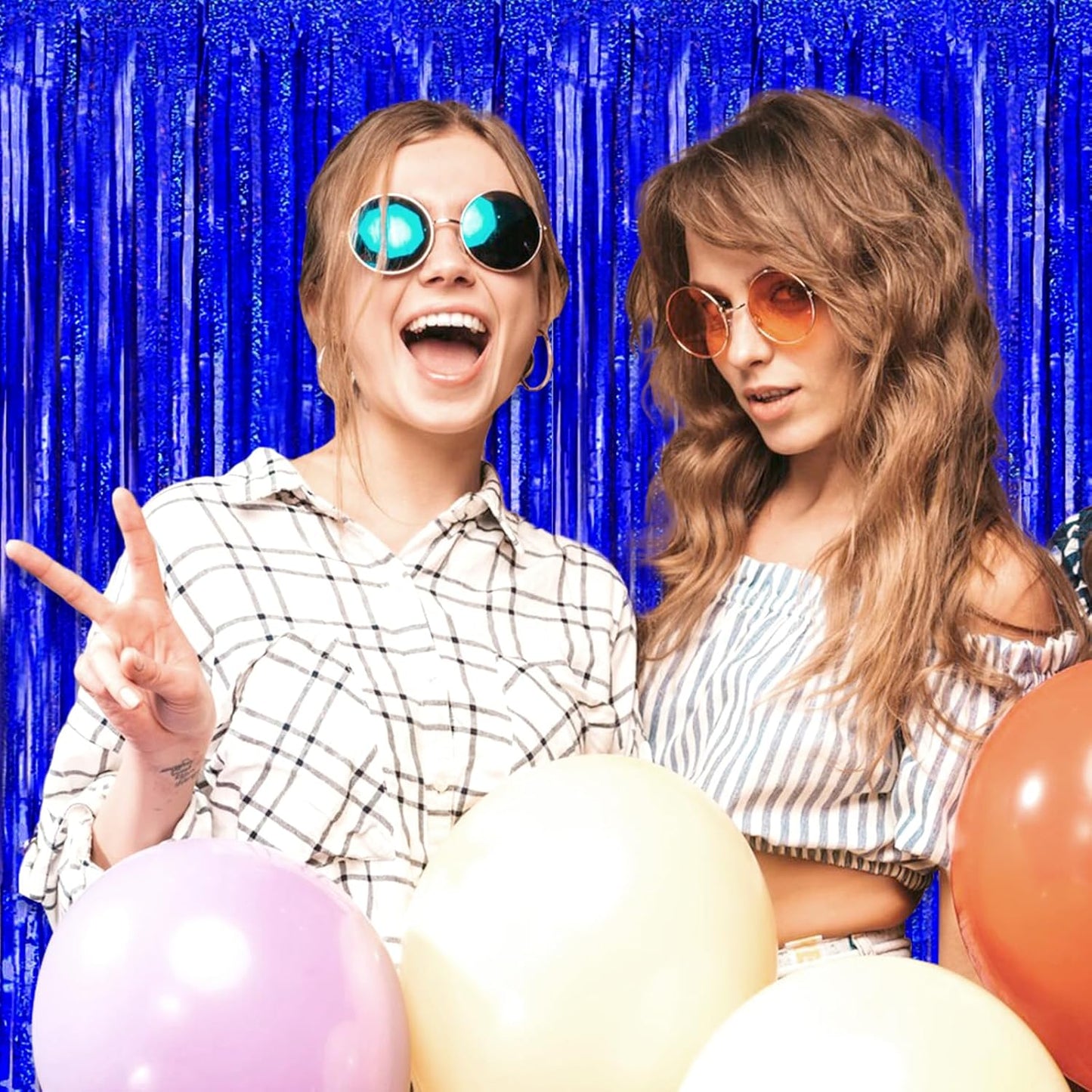 3 Pack Blue Foil Fringe Curtain Backdrop, 3.28Ft x 8.2Ft Metallic Tinsel Foil Fringe Streamer Curtains for Photo Booth, Mother's Day, Easter, Birthday, Wedding Party Decorations