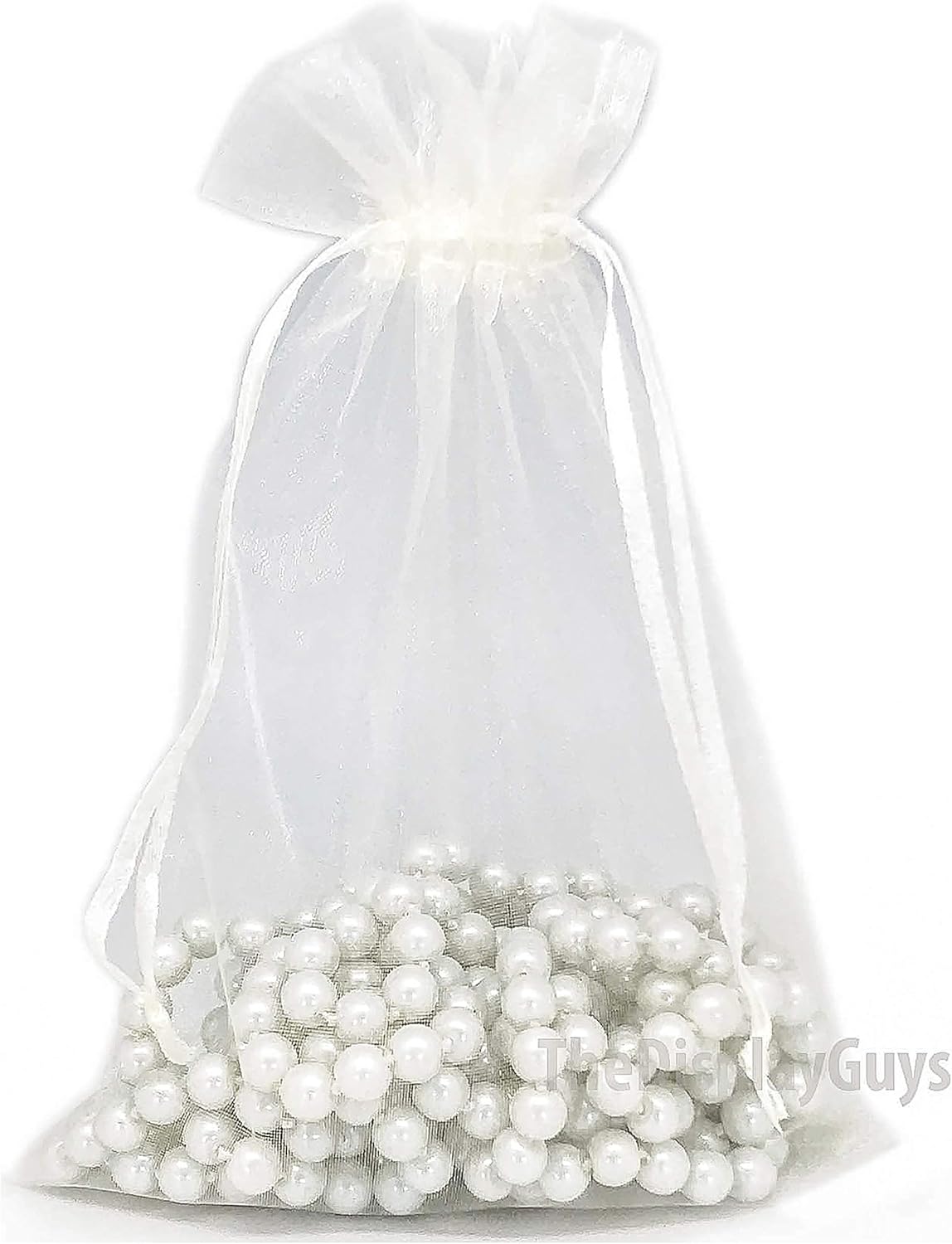 TheDisplayGuys 48-Pack 6x8 Cream/Beige Sheer Organza Gift Bags with Drawstring, Jewelry Candy Treat Wedding Party Favors Mesh Pouch