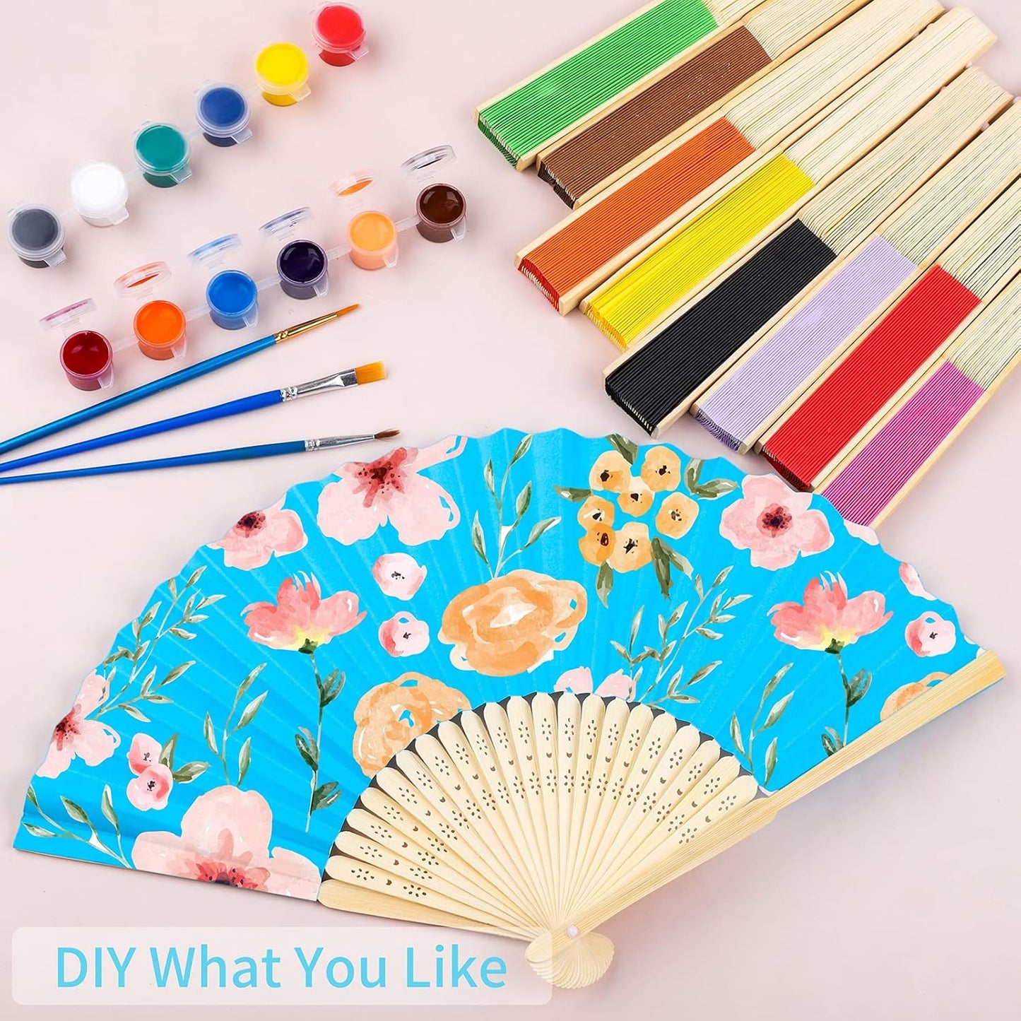 Aneco 36 Pieces Handheld Paper Fans Paper Folding Fans with Bamboos for Wedding Gift, Party, Home, DIY, Multicolor