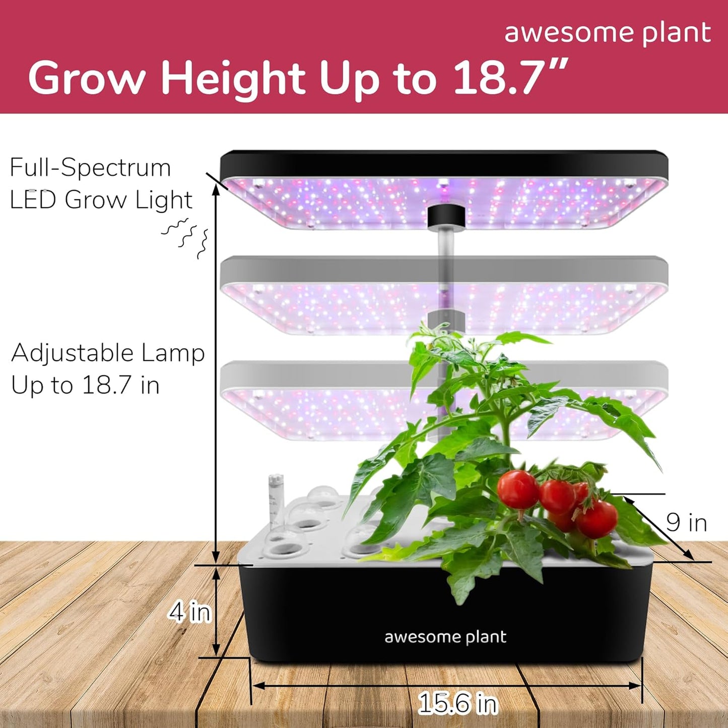 14Pro Hydroponics Growing System Kit (14 Pods), Large Indoor Herb Garden Kit with 5L Watertank, LED Grow Light, Perfect Hydroponic Gardening Gifts, Adjustable Height Up to 18.7", Black