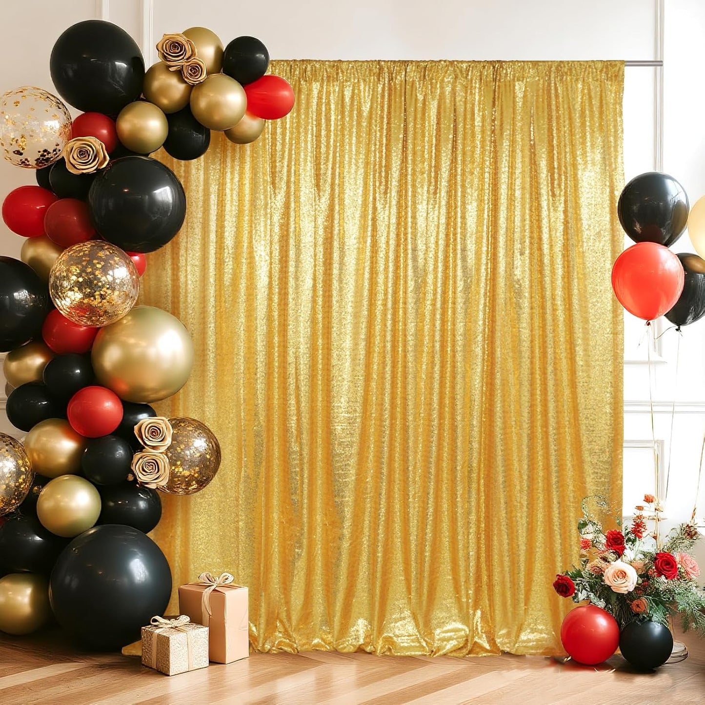 SquarePie Sequin Backdrop Curtain Not See Through Background for Wedding Party 8FT x 8FT Gold