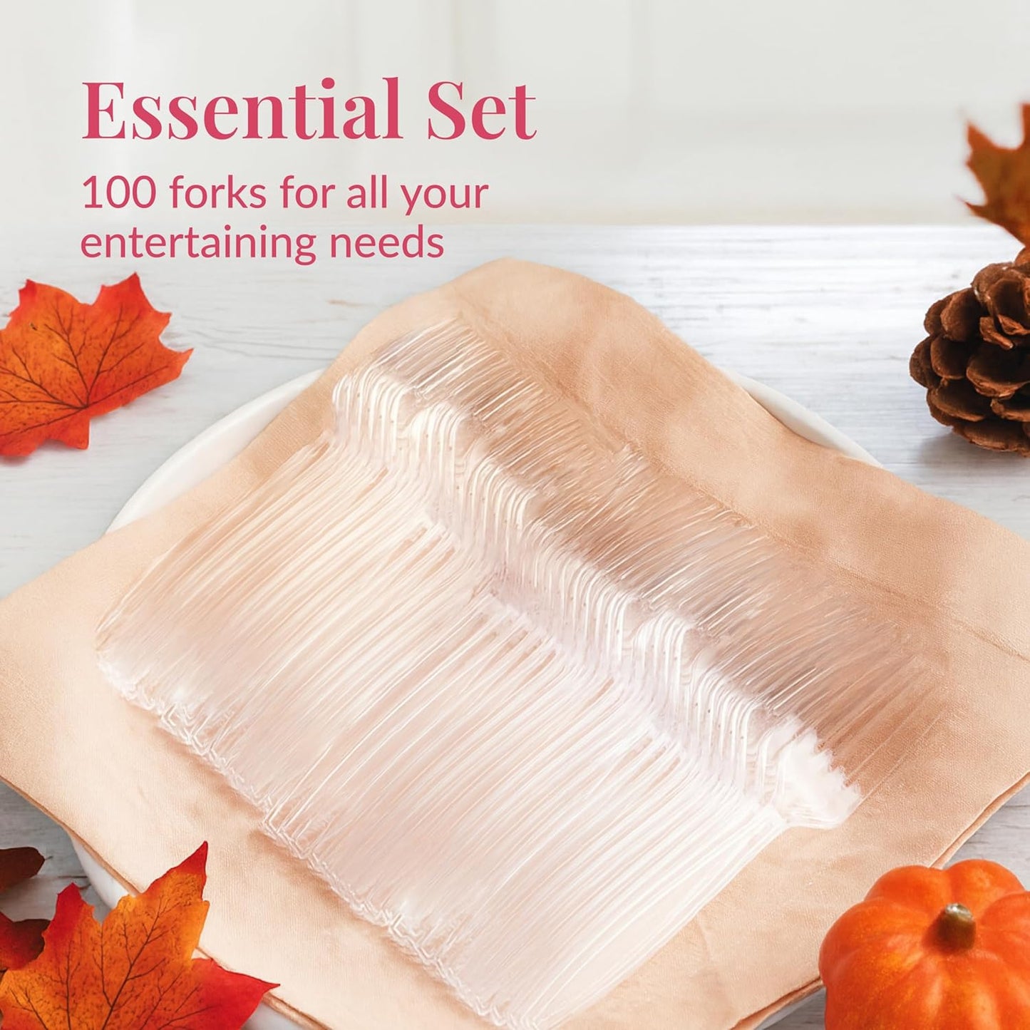 Prestee Clear Plastic Forks 100 Count - Heavy Duty Disposable Forks, Crystal Clear Silverware, Durable Plastic Utensils for Parties, Events, and Catering - Bulk Flatware Set for Any Occasion