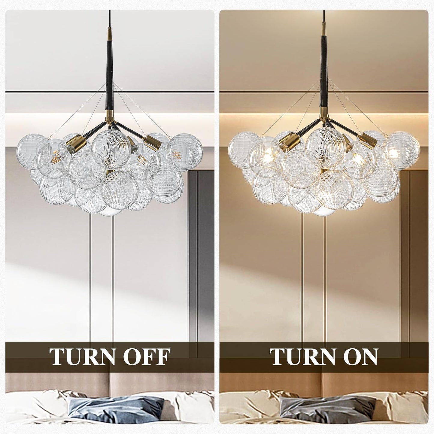 Modern Bubble Ball Swirled Glass Chandelier, Dia 24 inch Black and Clear Globe Blown Glass Small Ceiling Lights Fixture for Bedroom Study Restaurant