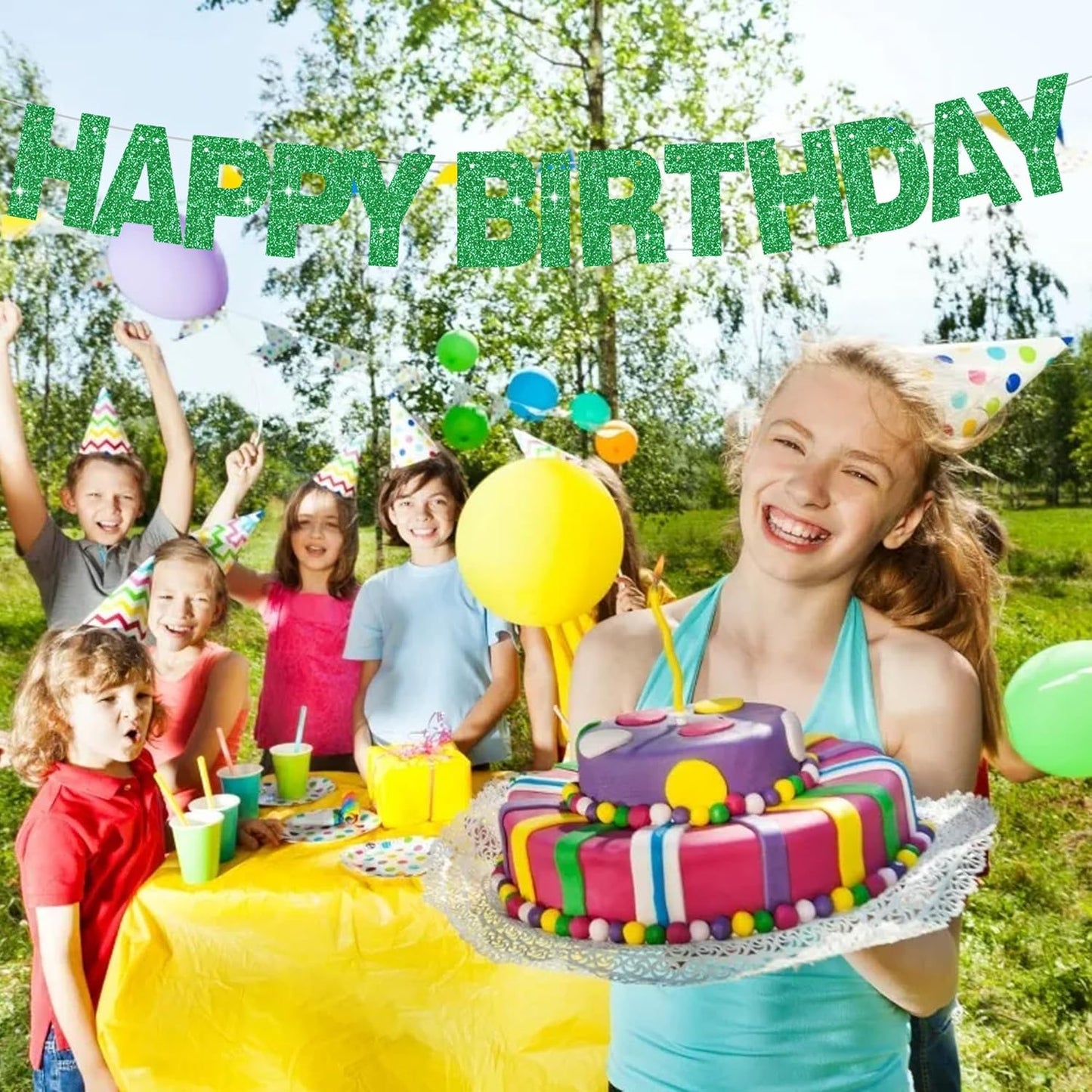 BEISHIDA 116 PCS A-Z Glitter Green DIY Letter Banner Kit Make Your Own Banner，Including 111 Letters and Numbers 3 Rope and 2 Threading Device,Customized for Birthday Graduation Wedding Party Decor