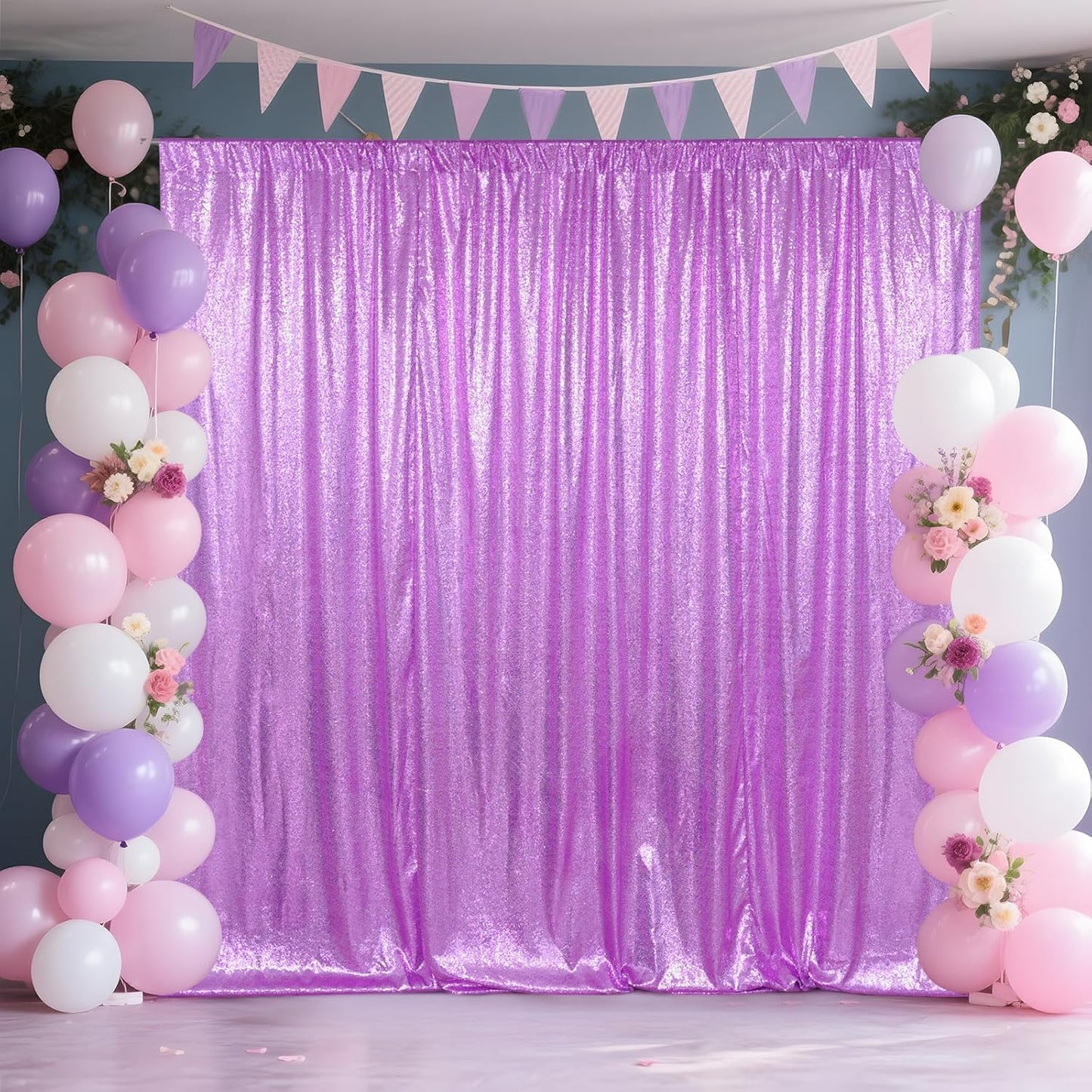 SquarePie Sequin Backdrop Curtain Not See Through Thick Glitter Background for Party 6FT x 8FT Lavender