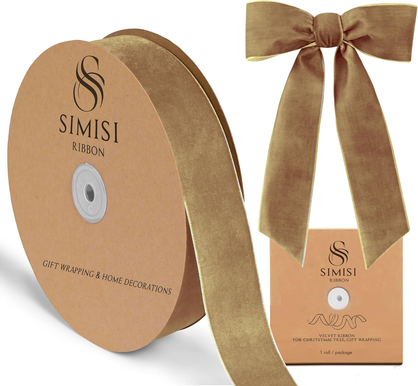 Khaki Velvet Ribbon 1.5'' 25 Yards for Christmas Tree, Gift Wrapping, Flower Bouquet, Wreath Decorations, Bow Making