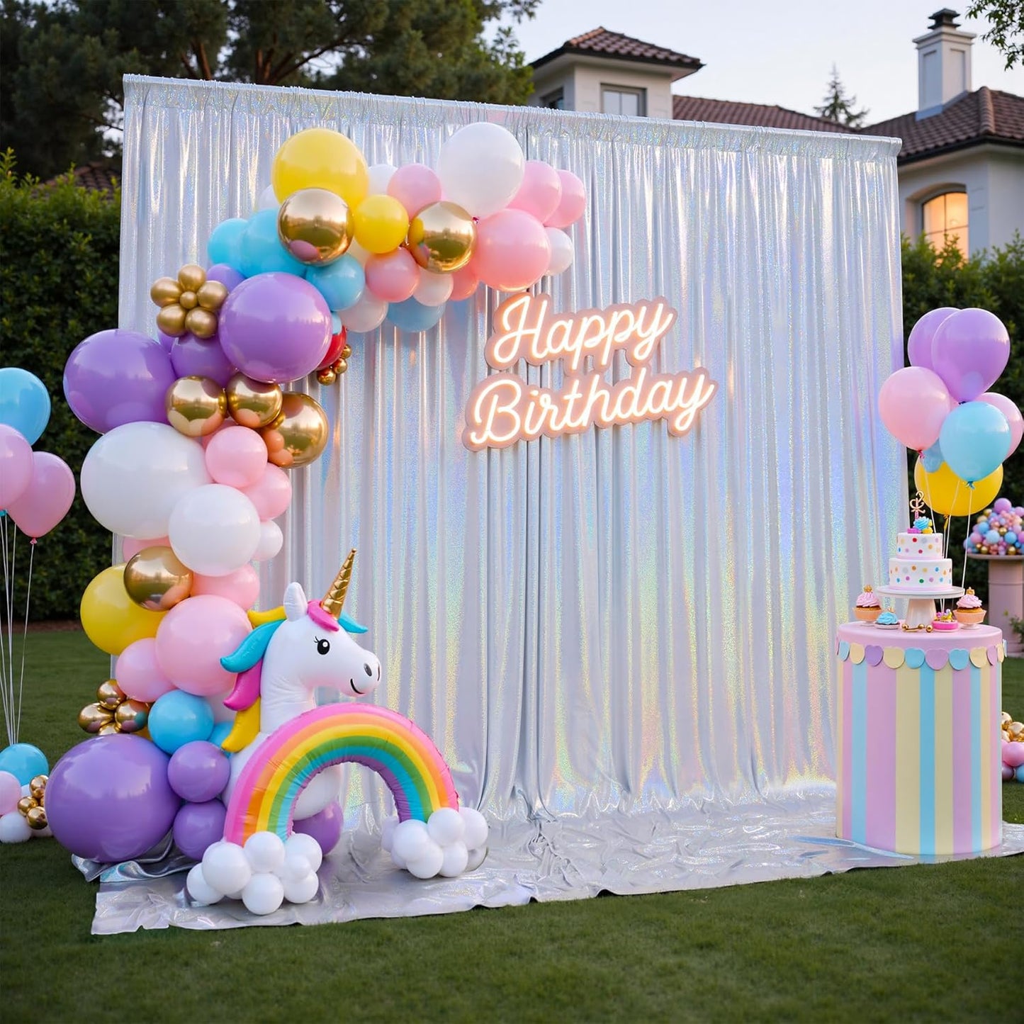 gogoparti 10x10FT Laser Silver Sequin Backdrop Curtain - 2 Panels of 5x10FT Wrinkle-Free Glitter Drapes for Photography, Birthdays, Weddings & Graduations