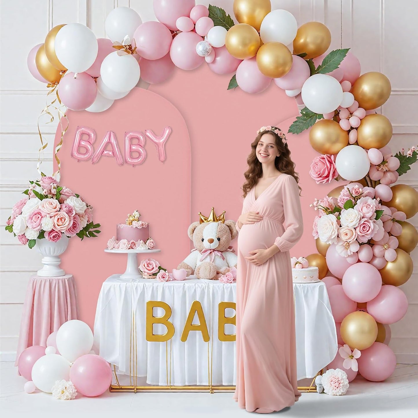 Wedding Arch Covers Arch Backdrop Cover Arch Stand Covers 7.2FT 6.6FT 6FT Set of 3 Arch Cover Spandex Fabric Stretchy Backdrop for Wedding Birthday Party Decoration Baby Shower (Light Pink)