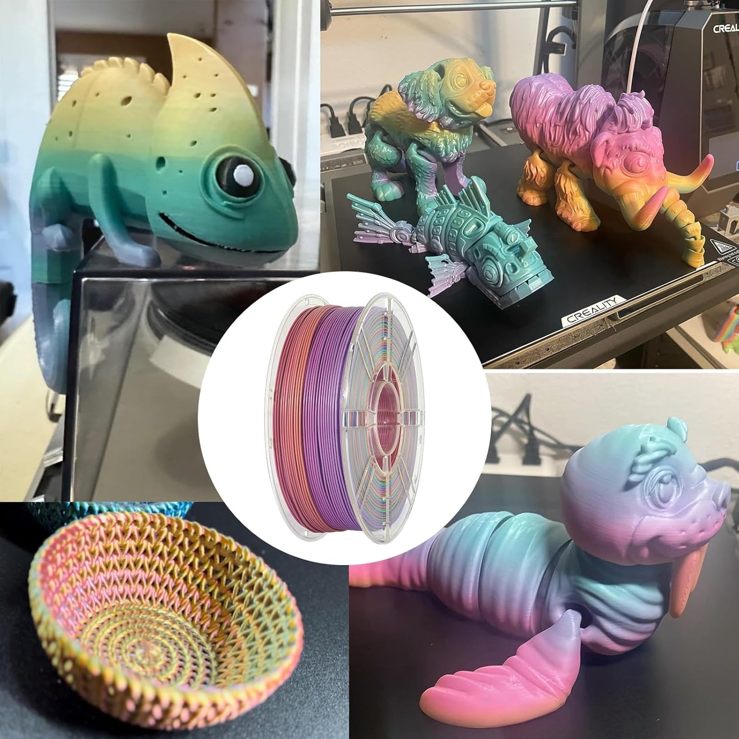 Kingroon Rainbow Filament 3D Printer Filament Color Changing 1kg Dimensional Accuracy ±0.03mm,Gradually Random Quickly,Fit Most 3D Printers