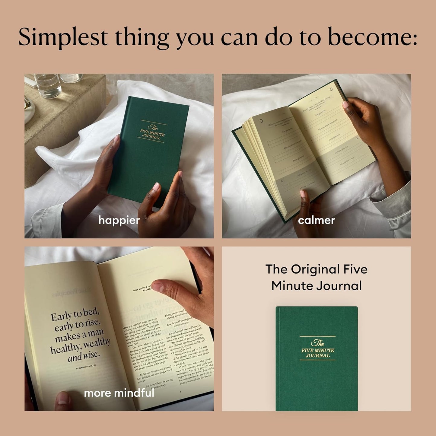 Intelligent Change The Five Minute Journal, Original Daily Gratitude 2025, Reflection Manifestation for Mindfulness, Undated Daily with Gold Foiling, Plastic-Free, Green