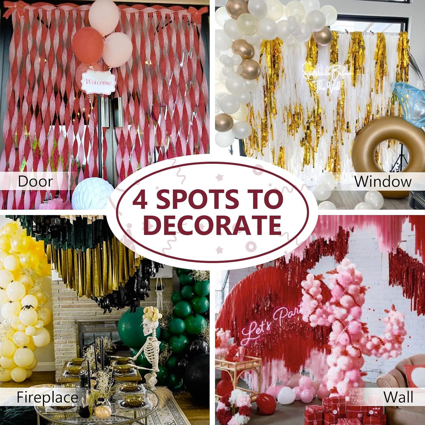 PartyWoo Crepe Paper Streamers 4 Rolls 328ft, Pack of Burgundy and Gold Crepe Paper for Party Decorations, Wedding Decorations, Birthday Decorations, Baby Shower Decorations (1.8 Inch x 82 Ft/Roll)