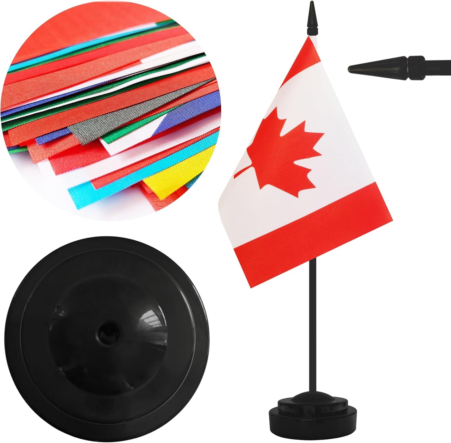 2 Pack Canada Desk Flag Set, Canadian Desktop Small Miniature Table Office Flag with 12" Black Pole and Black Base, Offices, Classroom, Home, Festival Decoration (Canada)