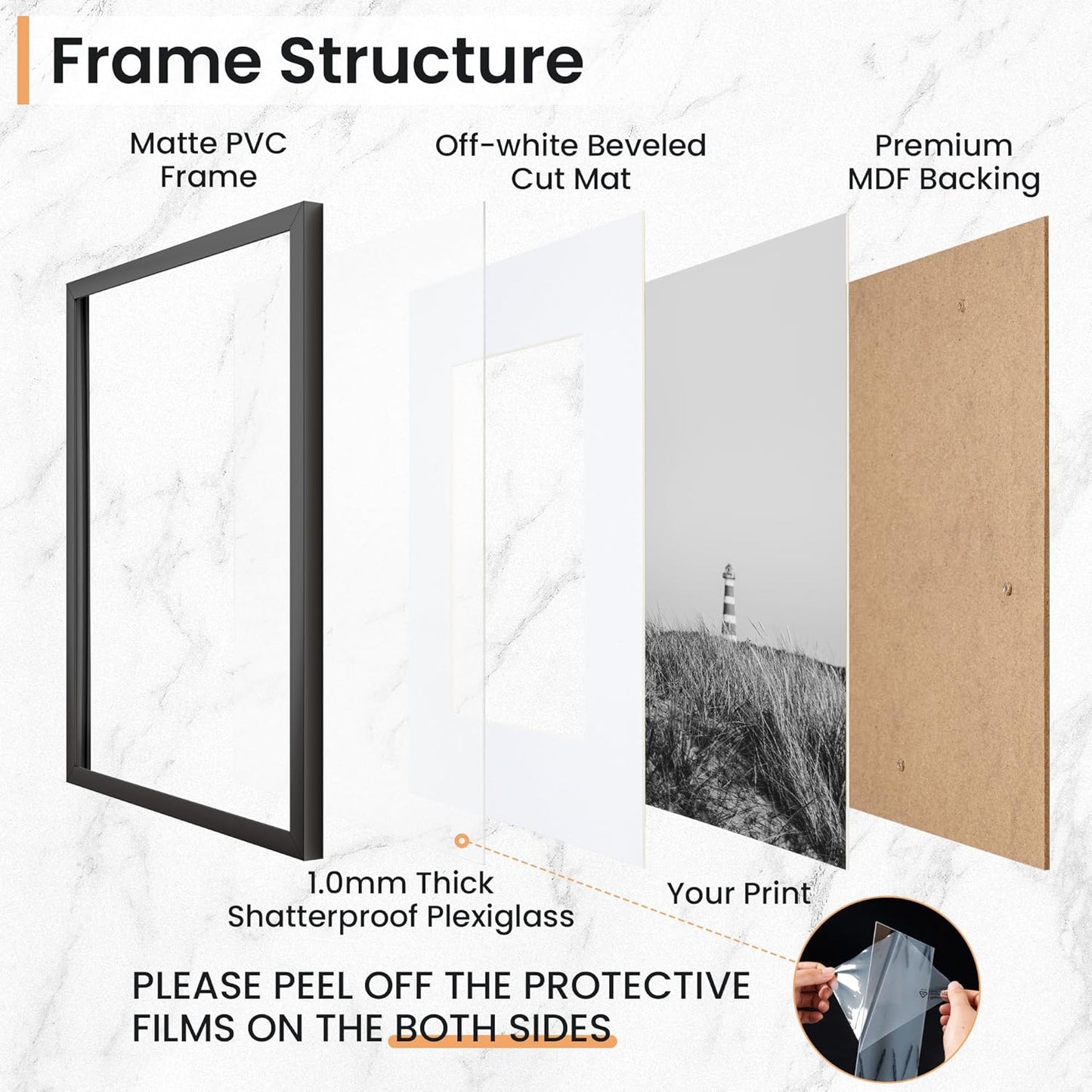 16x16 inch Picture Frame, 16x16 Photo Frames with 12x12 Removable Mat - High Definition Plexiglass - Vertical and Horizontal Display - Wall Hanging Frame - Black, 5 Pack