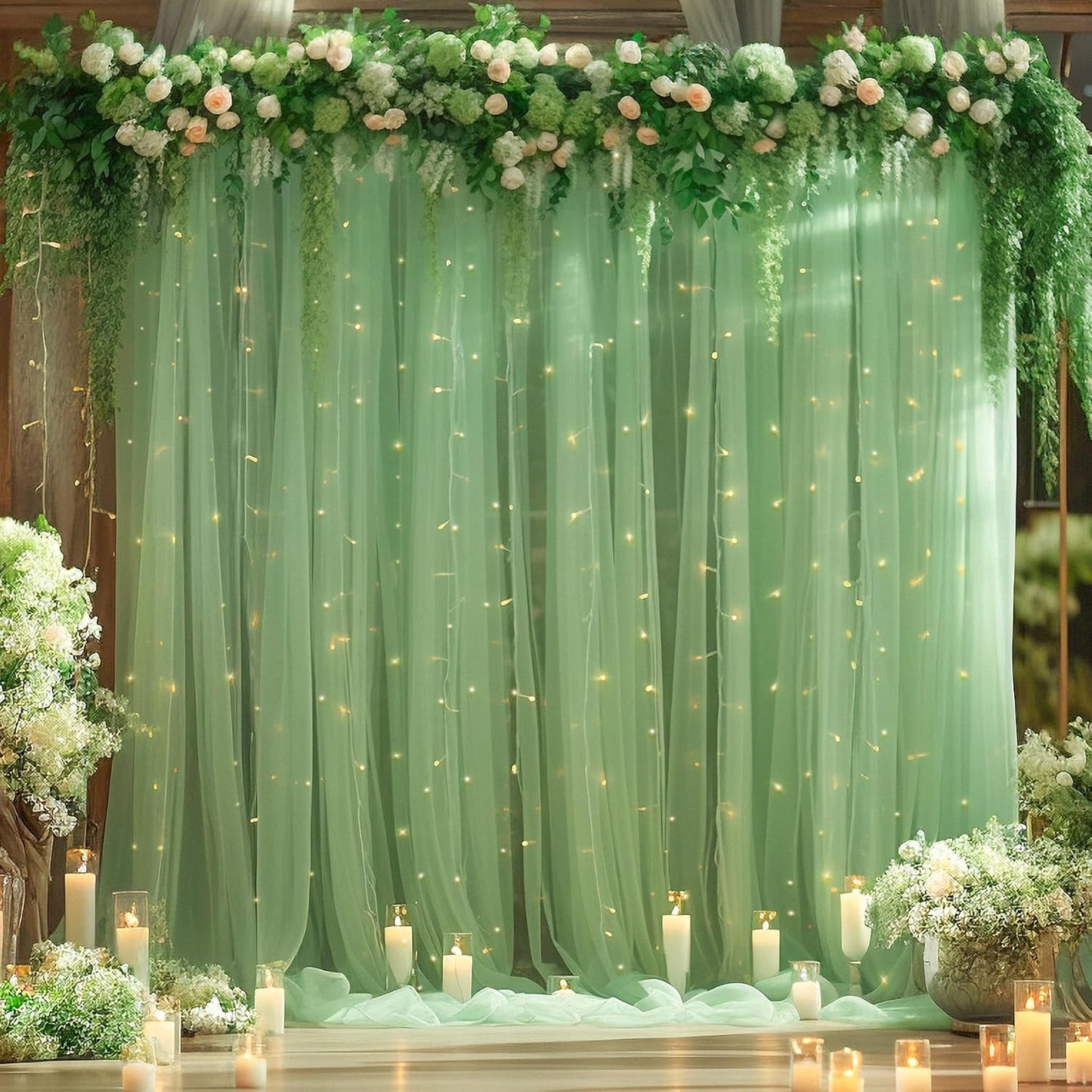 20x10 Green Tulle Backdrop Curtains for Parties, Sheer Backdrop Curtain Wedding Photo Background Drapes for Baby Shower Photography Birthday Party