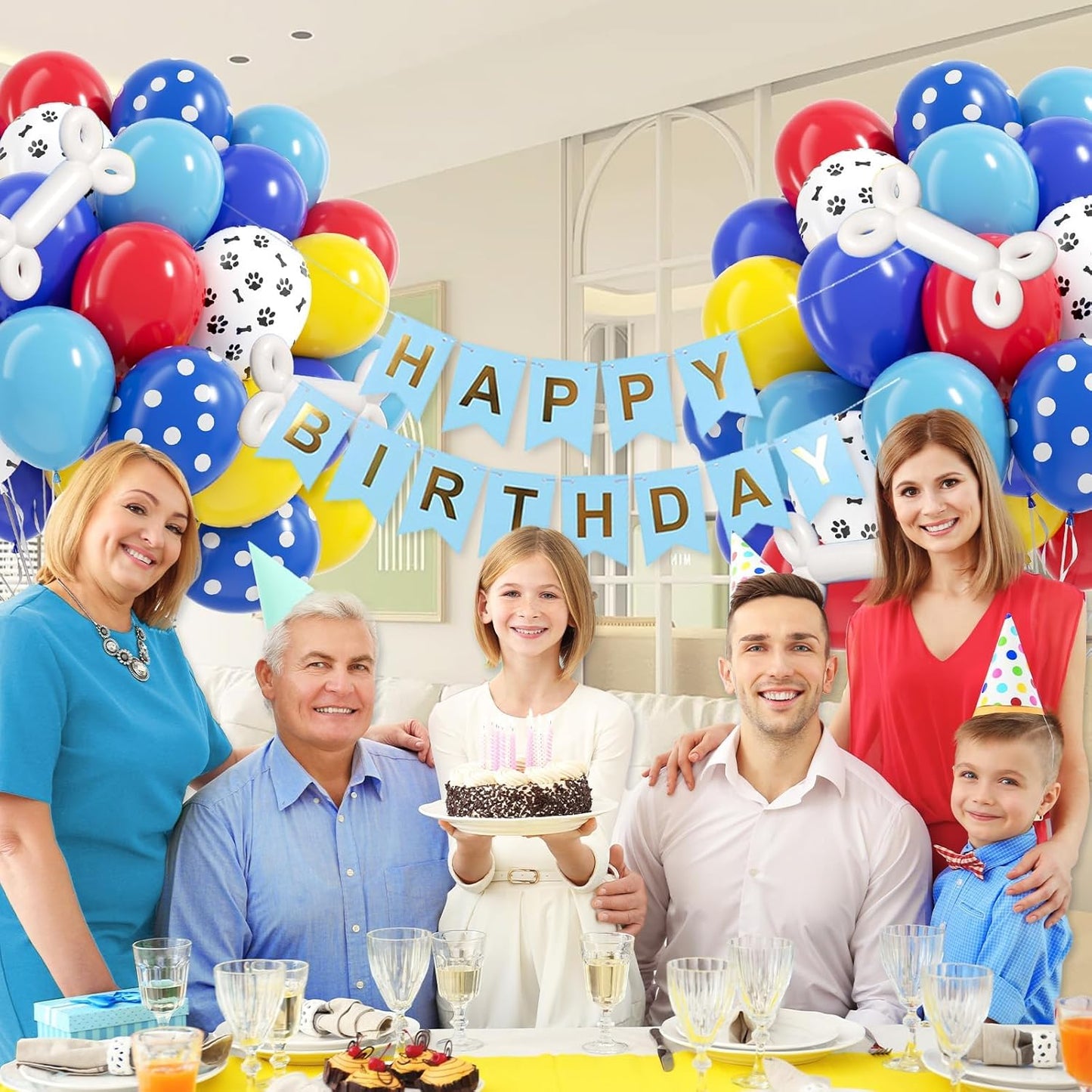 60pcs 12inch Dog Balloons, Royal Blue, Light Blue, Yellow, Red Paw Print for Puppy Dog Paw Birthday Party Decorations