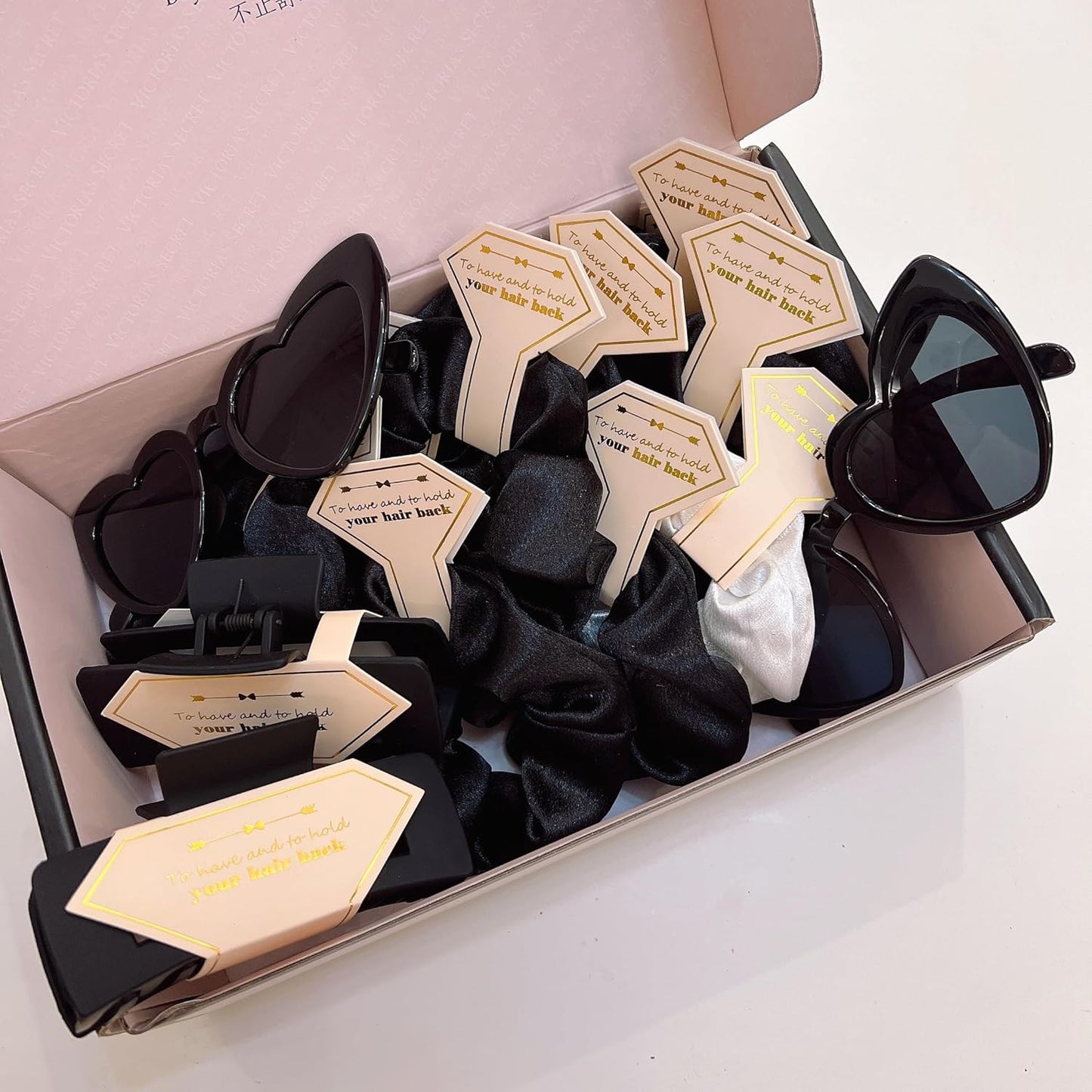 Bridesmaid Scrunchies Proposal Gifts Bachelorette Hair Claws Clips Girls heart sunglasses for Wedding Party Favors (White&Black)