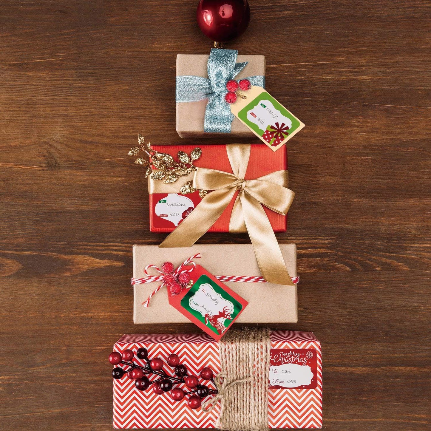 80-Count Foil Christmas Tags Sticker，8 Jumbo Designs - Xmas to from Christmas Sticker Name Tags Write On Labels - Holiday Present Labels