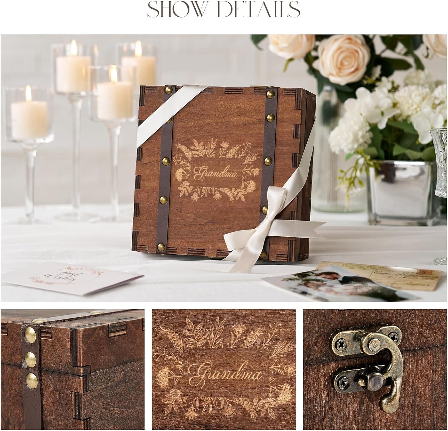 AW BRIDAL Keepsake Box Wood Memory Box with Lid Birthday Gifts for Women Grandma Gifts Thank You Gifts for Women Bride Gifts for Women