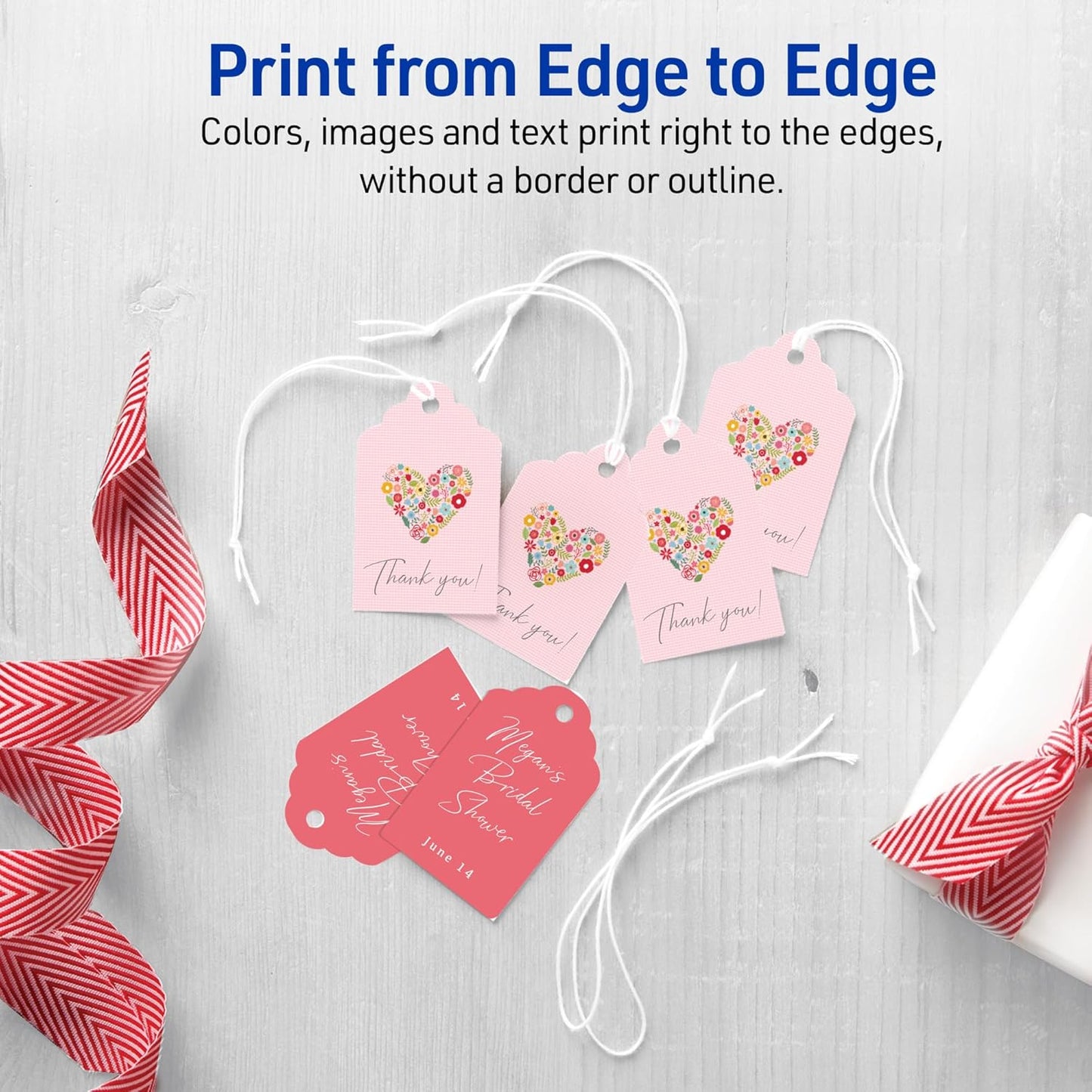 Avery Scalloped Printable Tags, Sure Feed Technology, 2" x 1.25", White, Includes String, Laser/Inkjet Printable, 180 Total, Great for Branding, Gifts, Merchandising, and More (22848)