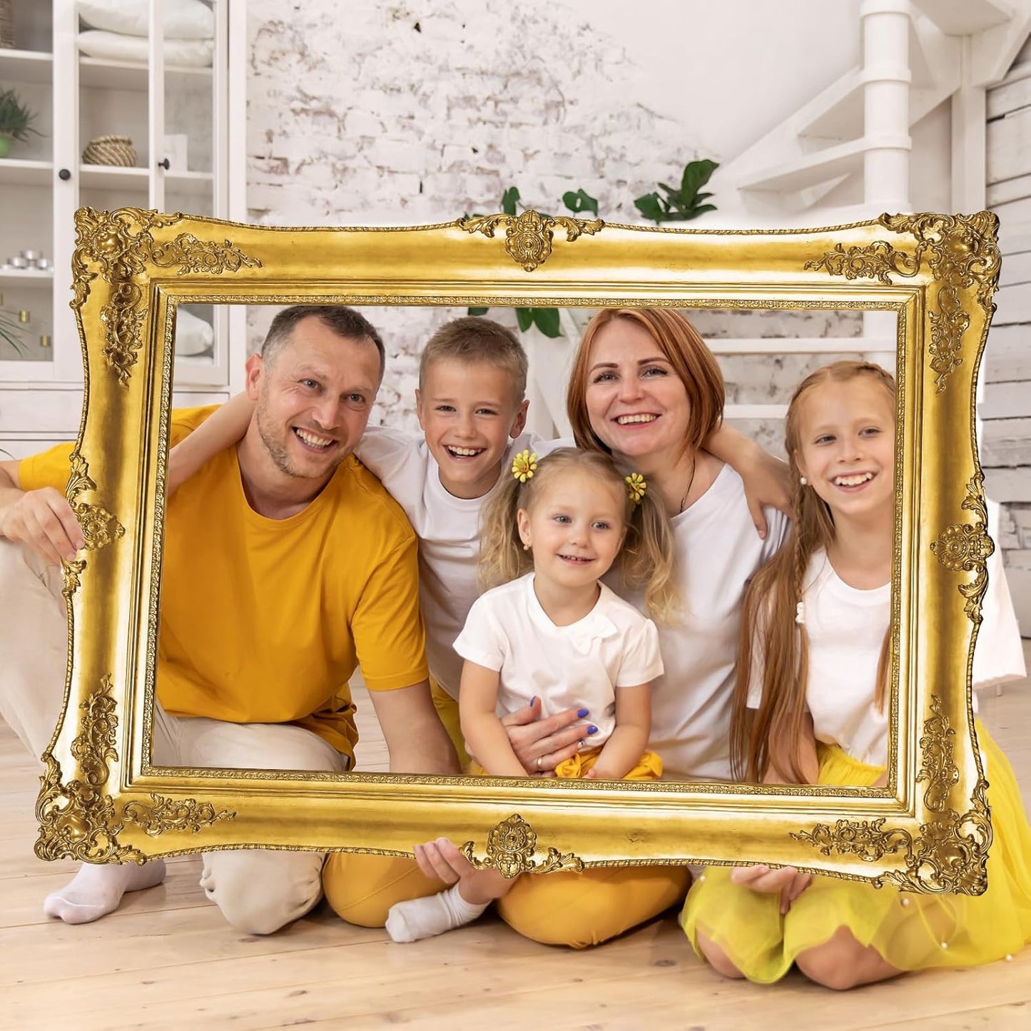 Large Photo Booth Props 32 x 24 Inch Gold Picture Selfie Frame Vintage Photo Frame Creative Friends Party Photo Props Accessories for Wedding Bridal Shower Bachelorette Birthday Party Supplies Decor