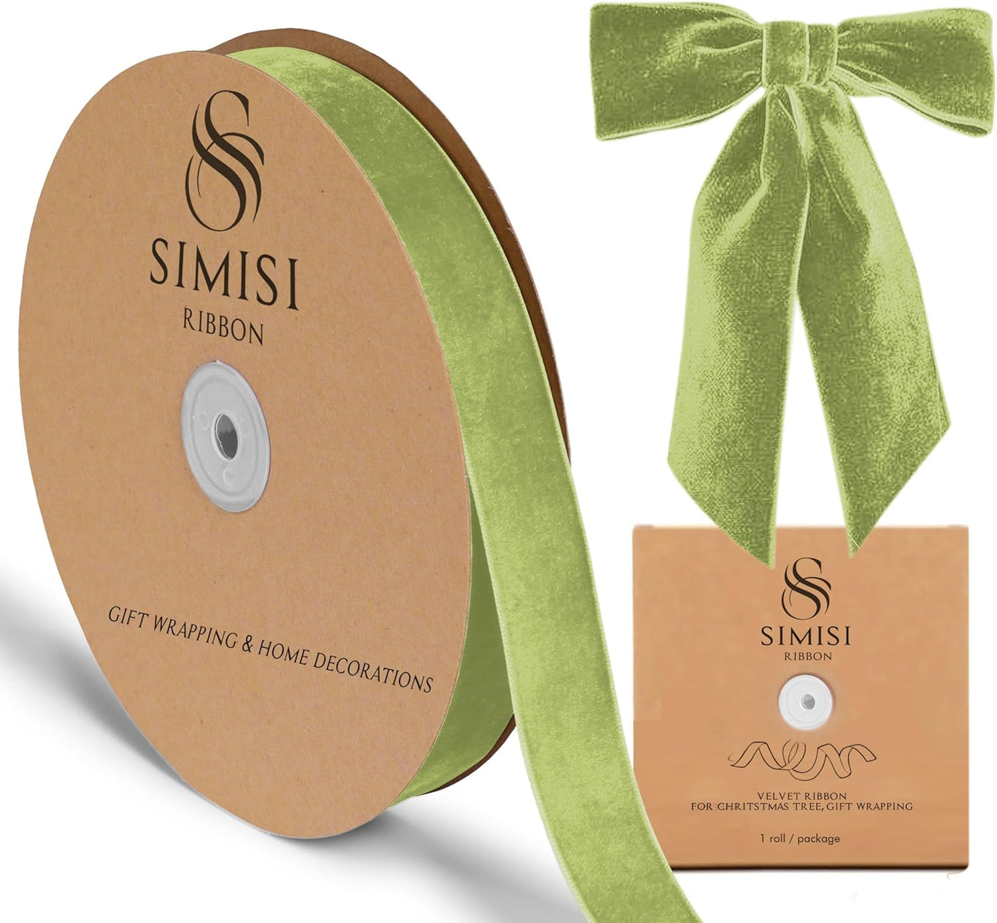 Sage Green Velvet Ribbon 1'' 25 Yards for Christmas Tree, Gift Wrapping, Flower Bouquet, Wreath Decorations, Bow Making