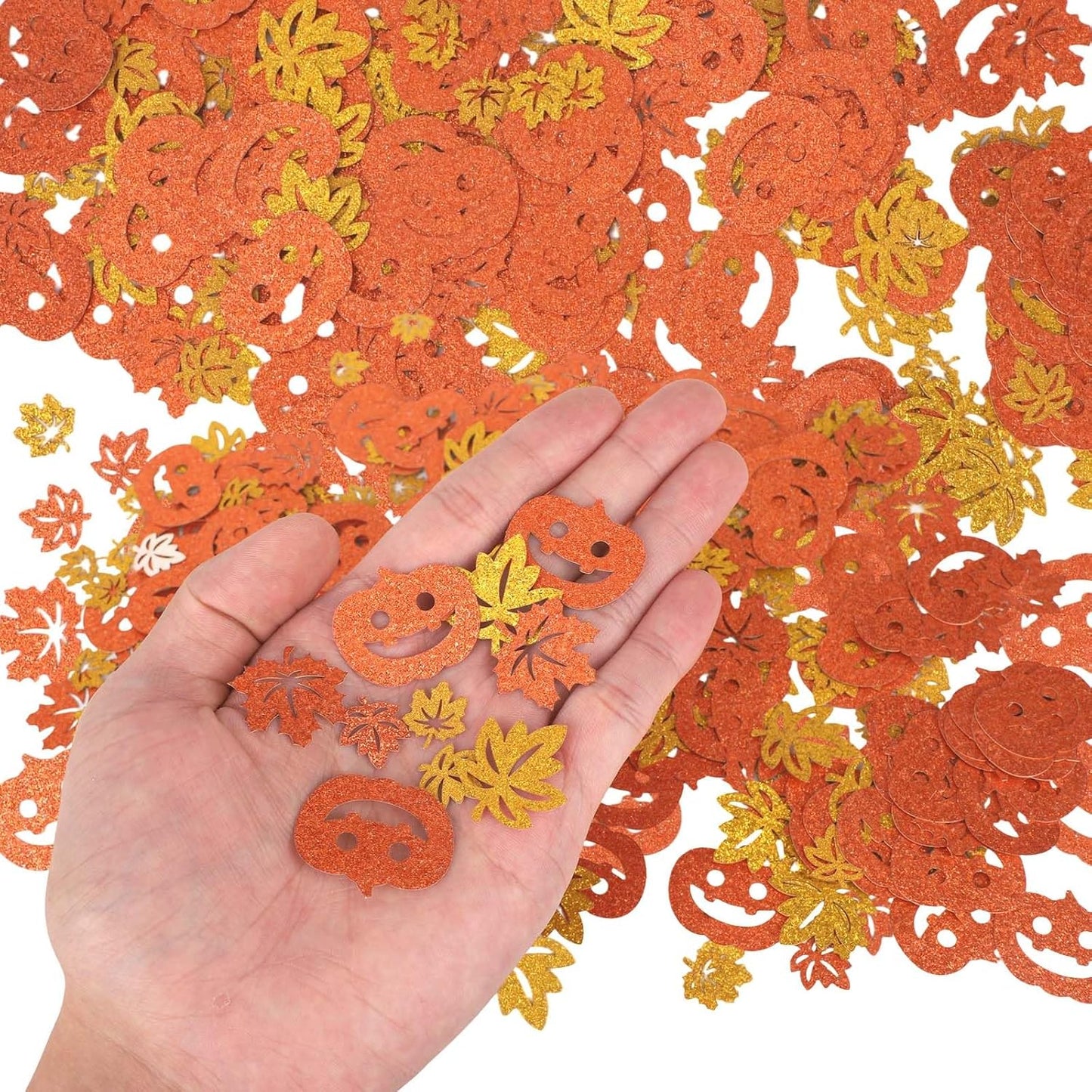 300pcs Fall Glitter Confetti, Autumn Maple Leaf Pumpkin Table Scatter for Thanksgiving Party Birthday Bridal Shower Harvest Decor