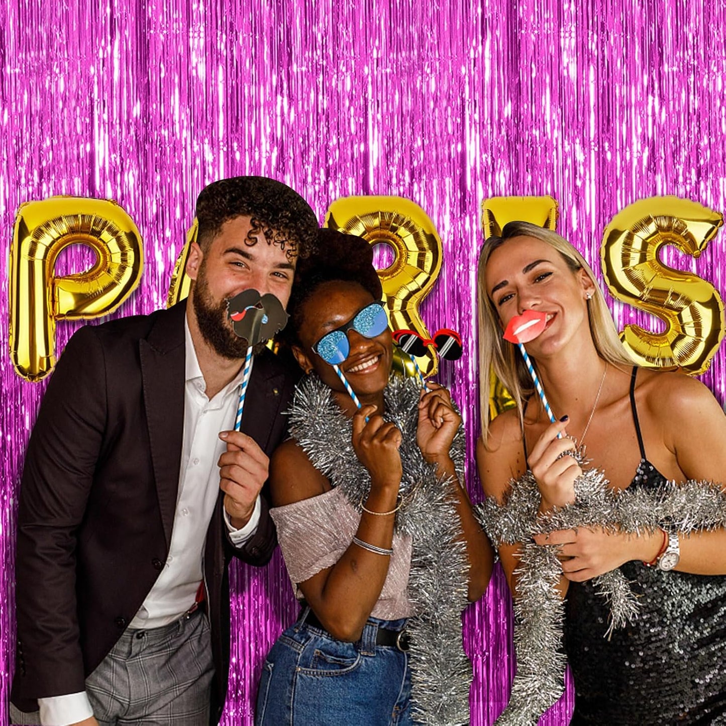 3 Pack Hot Pink Backdrop Curtain Birthday Party Decorations Tinsel Streamers Foil Fringe Backdrop New Years Bachelorette Graduation Engagement Party Decorations Hot Pink Photo Booth Backdrop