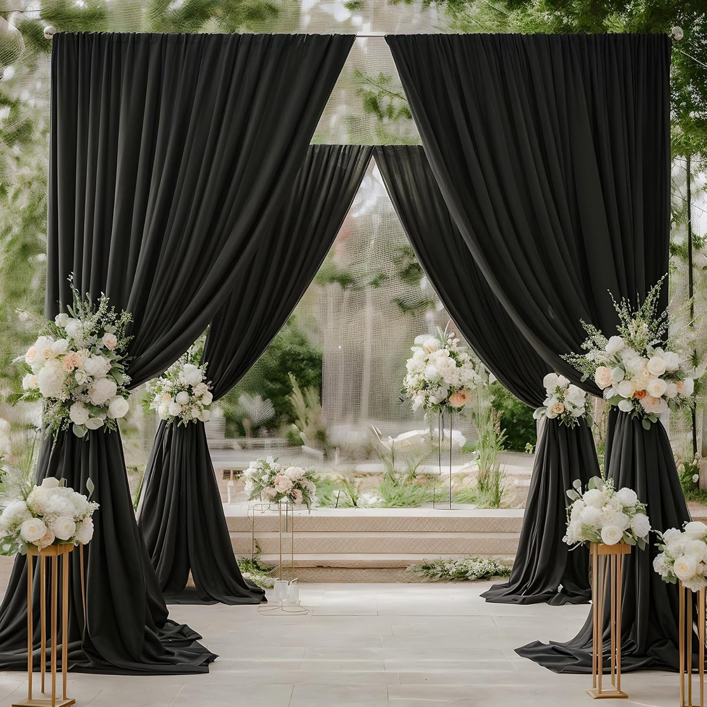 20×14ft Wrinkle Free Black Backdrop Curtain for Parties Wedding, 4 Panels 5×14ft Height Soft Silky Polyester Photo Backdrop Drapes for Birthday Graduation Photography Stage Event Background Cloth