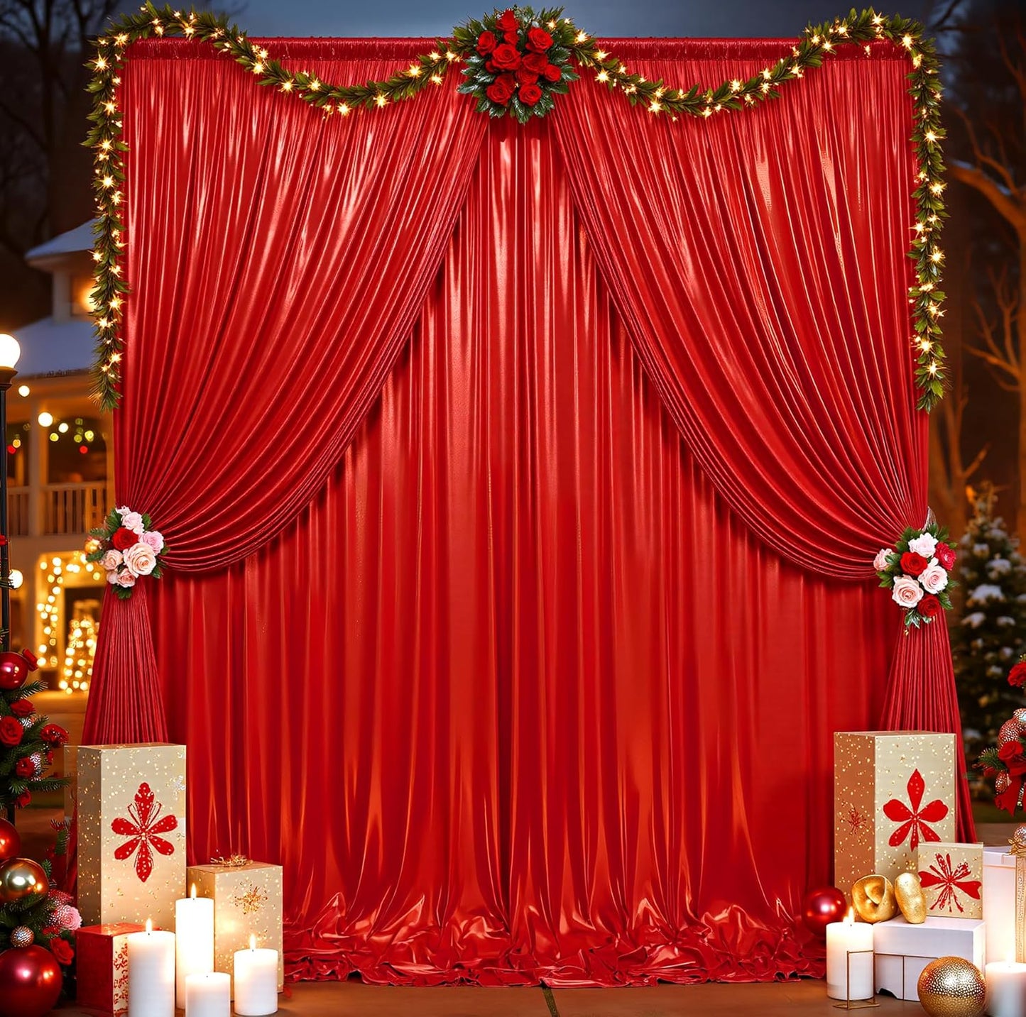 10ftx10ft Red Sequin Backdrop Curtain for Parties, Wrinkle Free Thick Glitter Sparkle Photo Backdrop Drapes 2 Panels 5x10FT Shimmer Back Drop Cloth for Wedding Birthday Photography Background