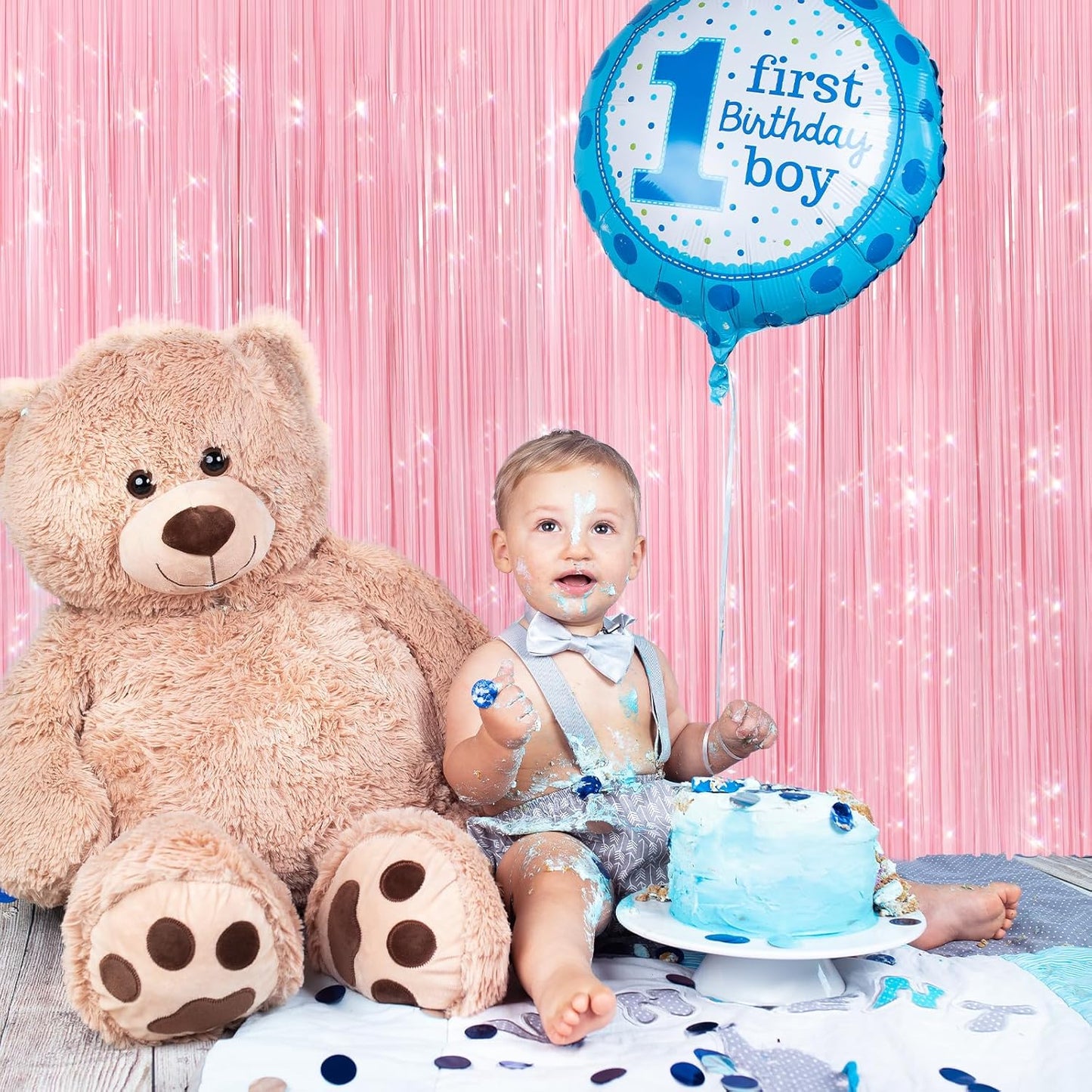 2Pack Pastel Pink Metallic Tinsel Foil Fringe Curtains, Pink Backdrop, Door Streamers Photo Booth Backdrop for Birthday Party, Tinsel Curtain Backdrop for Shower Bachelorette Xmas Party Decorations