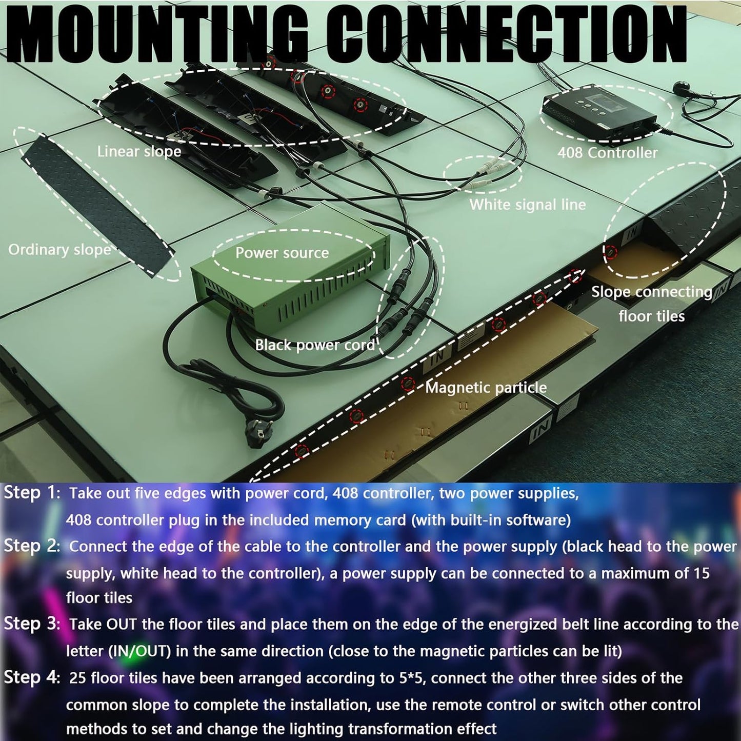 Dance Floor Stage Lights Tempered Glass Infinity Mirror Panel 3D Effect Led Dance Floor for Wedding Party Customizable (RGB-Magnetic, Customize)